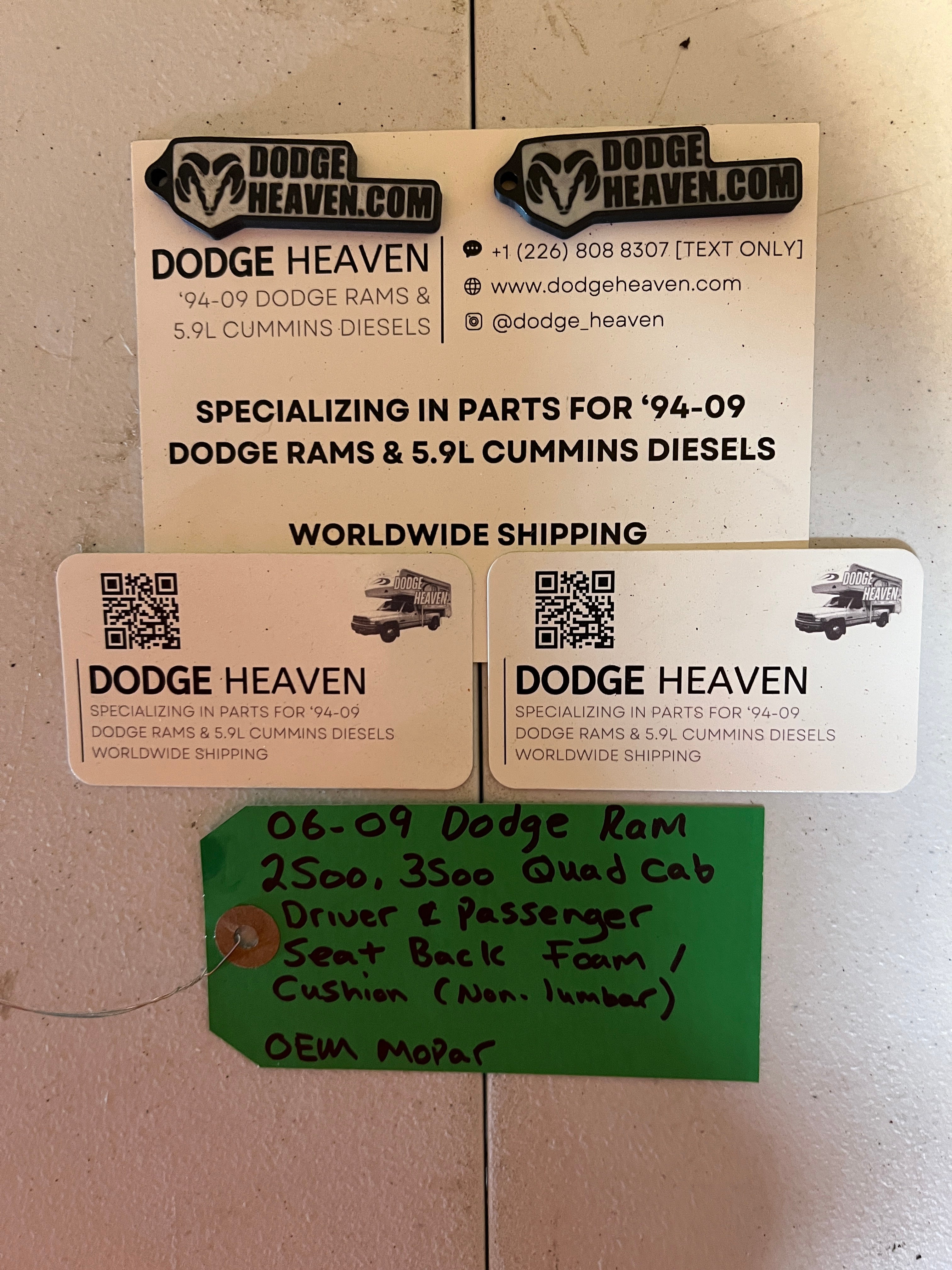 2006-2009 Dodge Ram 2500 3500 Quad Cab Driver & Passenger Seat Back Foam