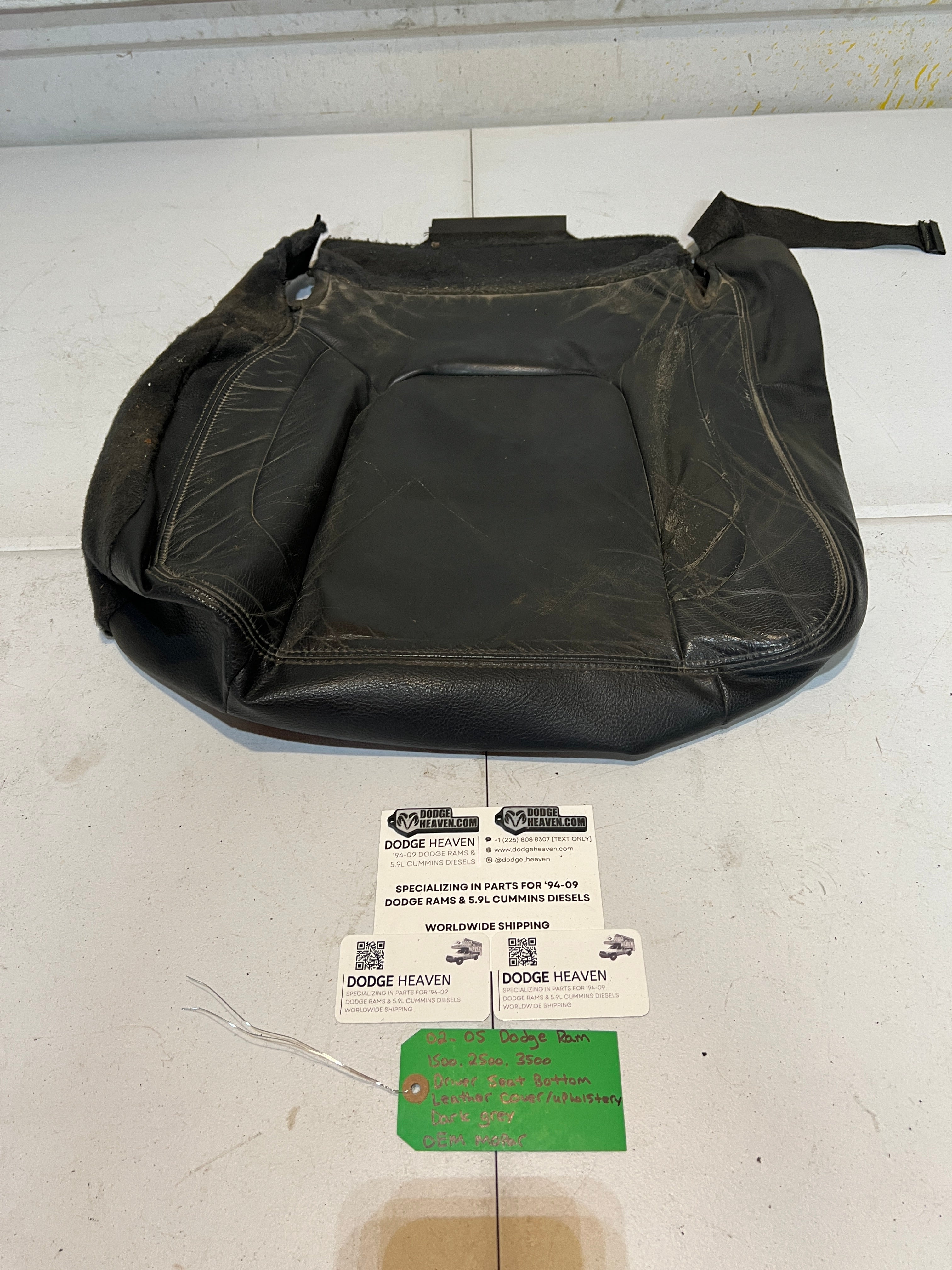 2002-2005 Dodge Ram 1500-3500 Driver Seat Bottom Leather Upholstery Dark Grey