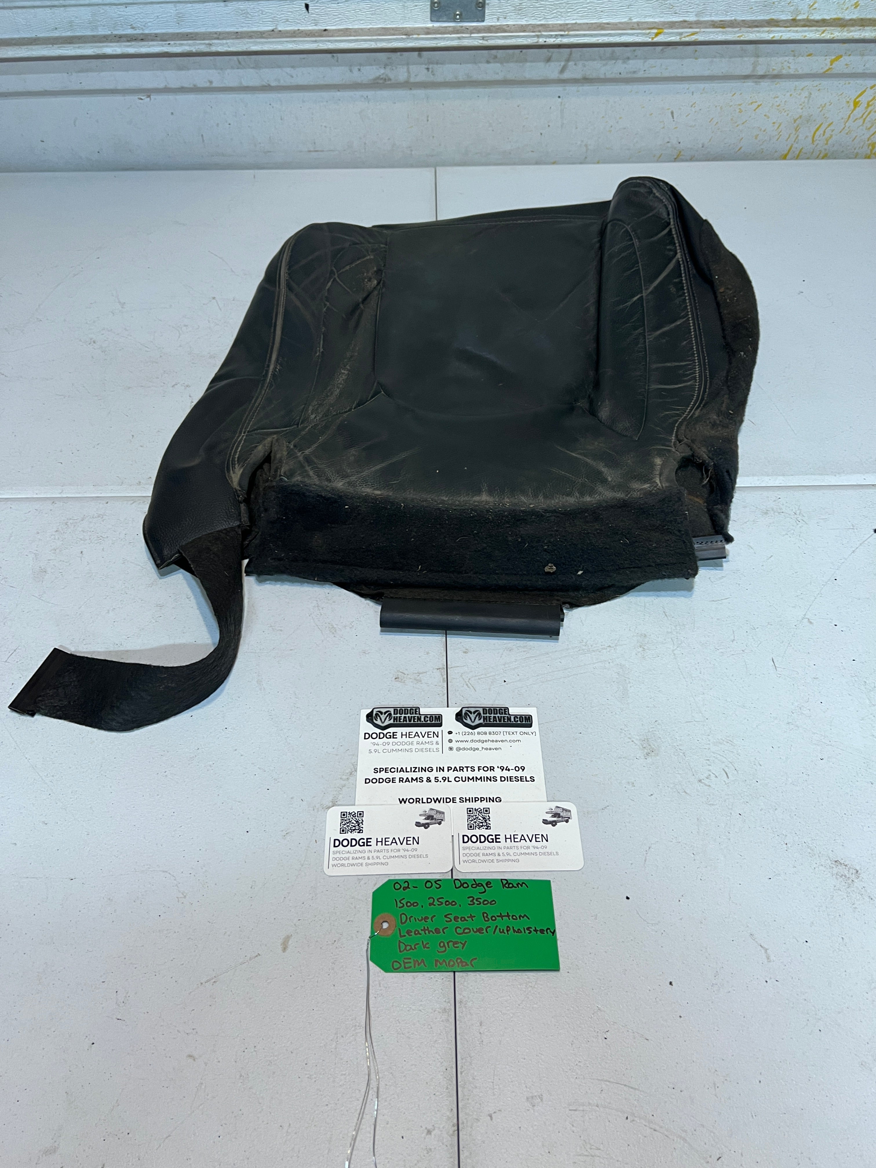 2002-2005 Dodge Ram 1500-3500 Driver Seat Bottom Leather Upholstery Dark Grey