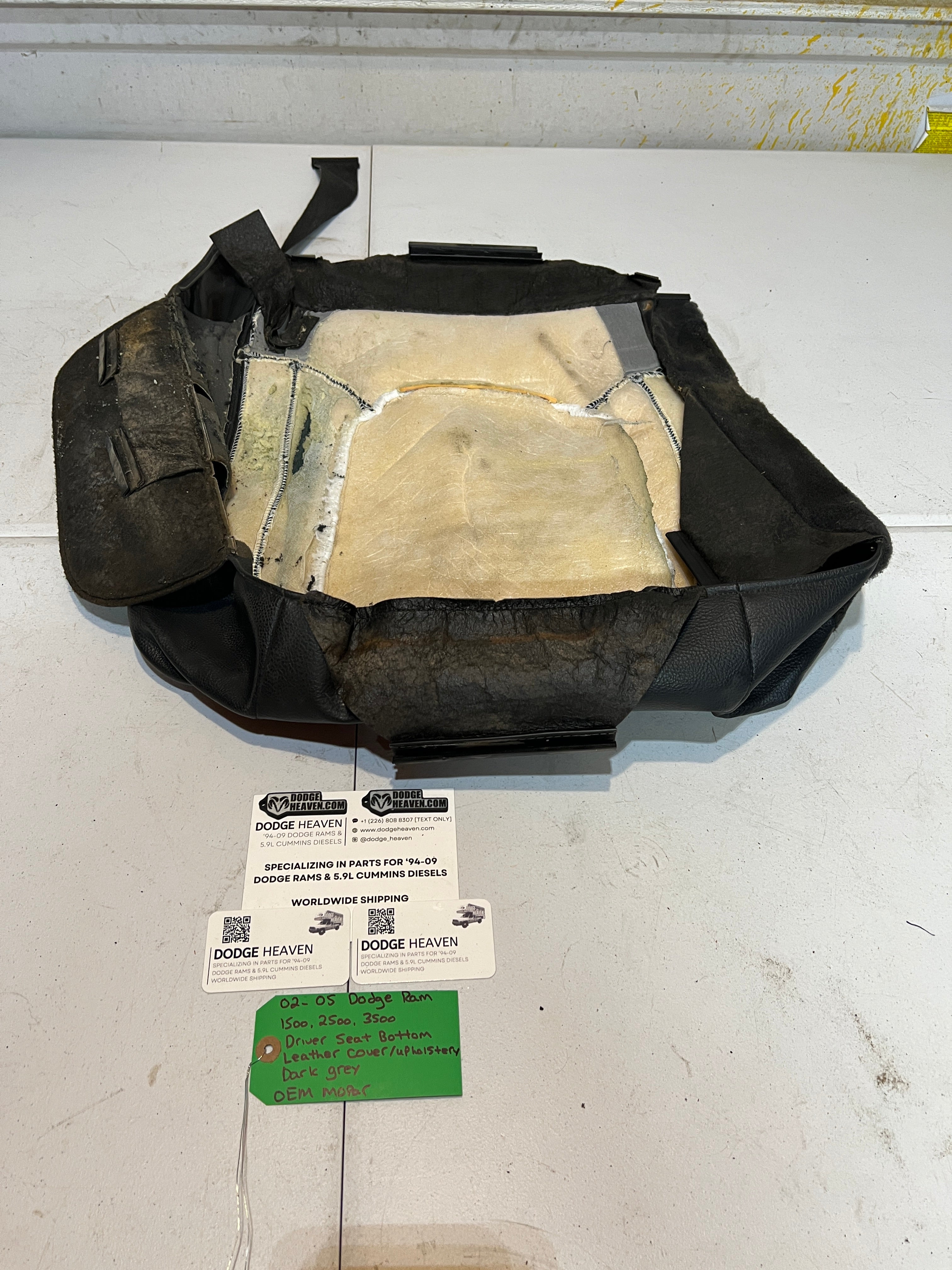 2002-2005 Dodge Ram 1500-3500 Driver Seat Bottom Leather Upholstery Dark Grey
