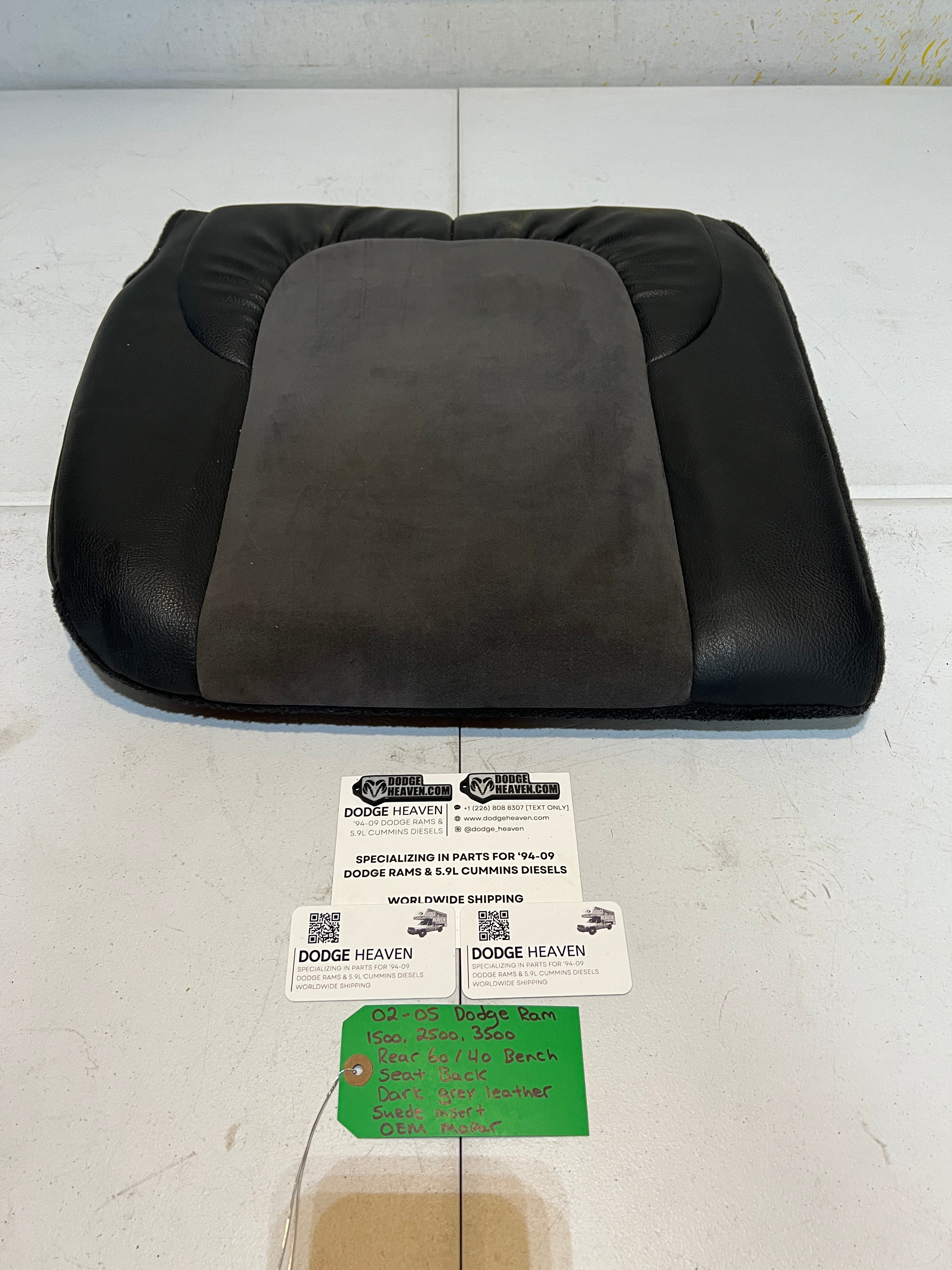 2002-2005 Dodge Ram Quad Cab Rear 60/40 Bench Seat Back Dark Grey Leather