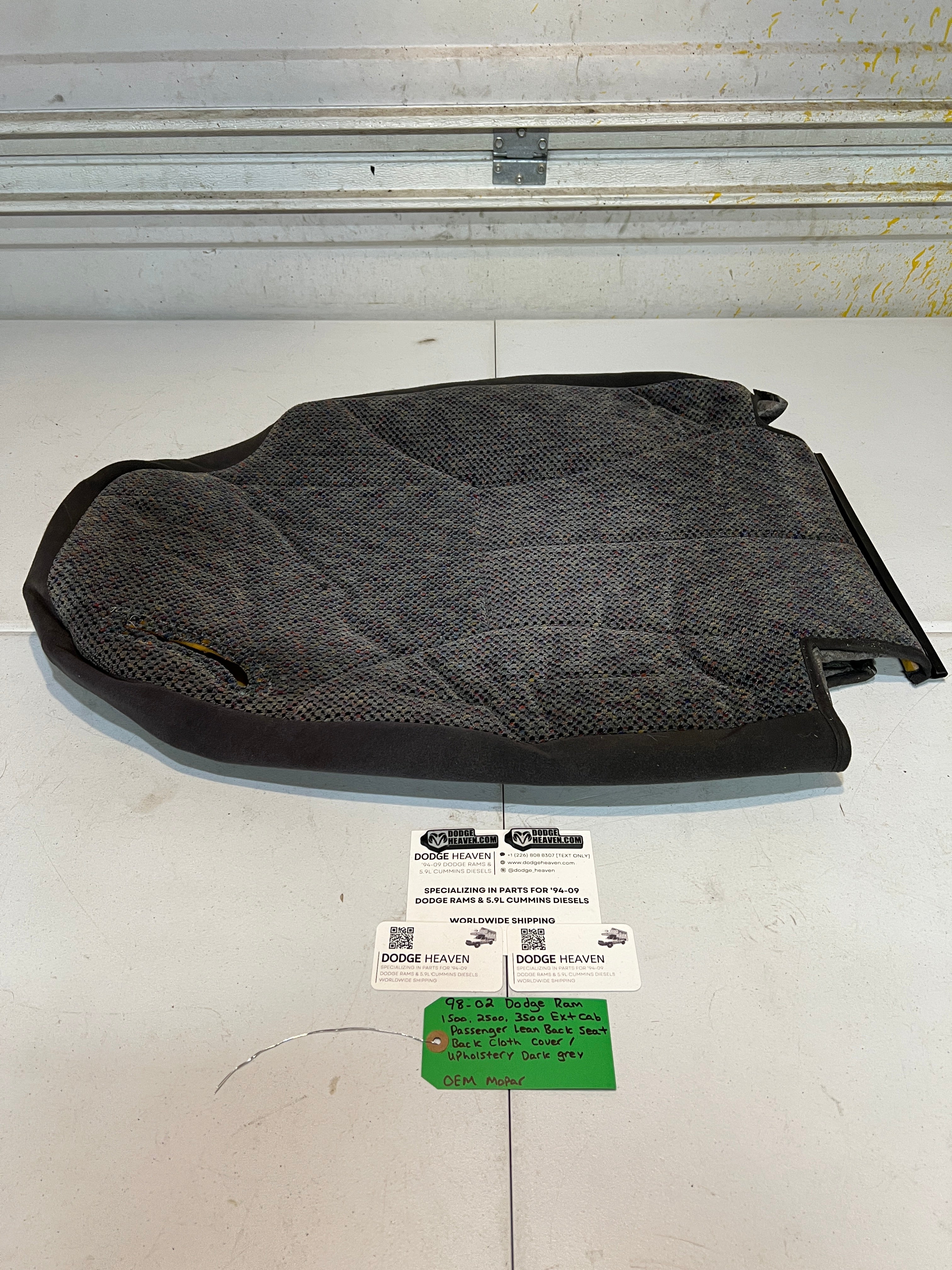 1998-2002 Dodge Ram Extended Cab Passenger Seat Back Upholstery Cover Dark Grey