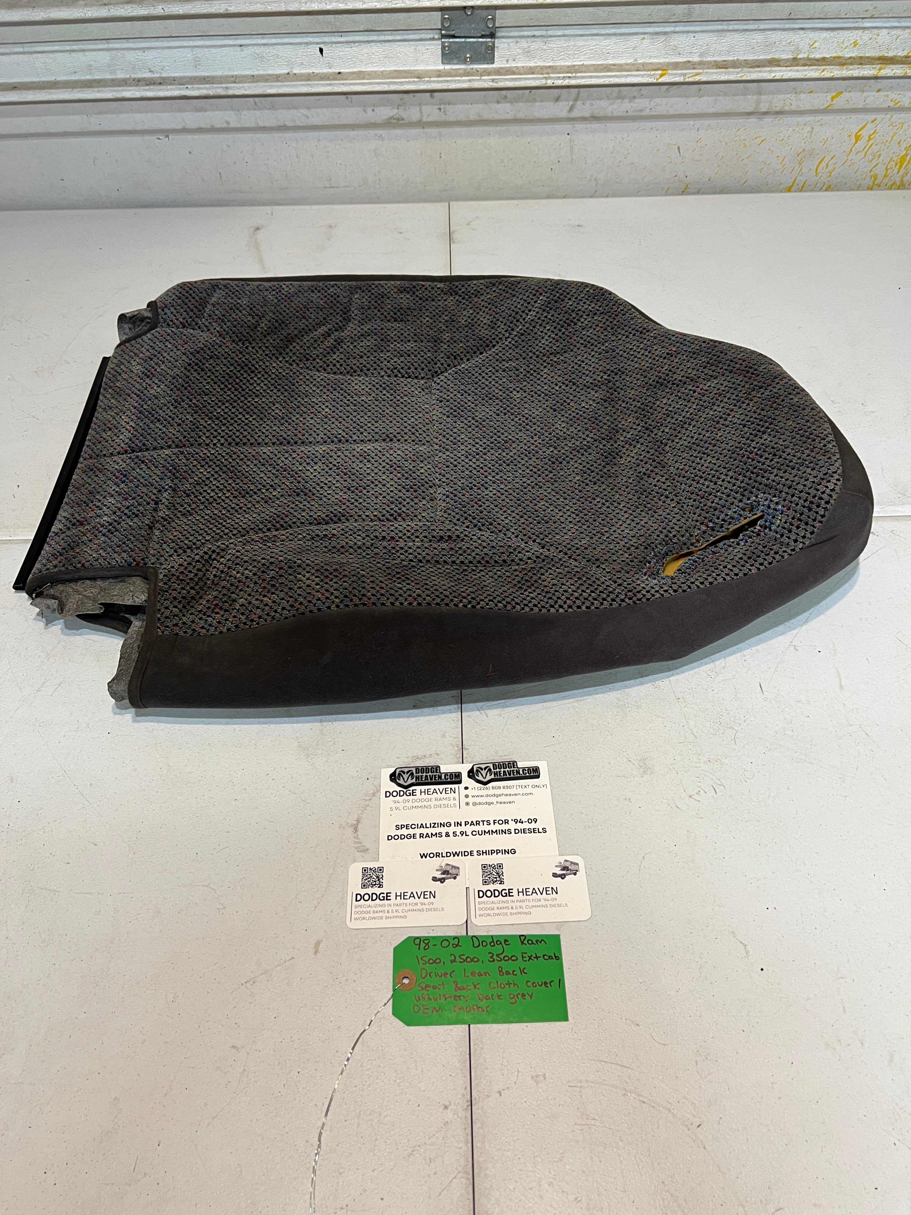 1998-2002 Dodge Ram Extended Cab Passenger Seat Back Upholstery Cover Dark Grey