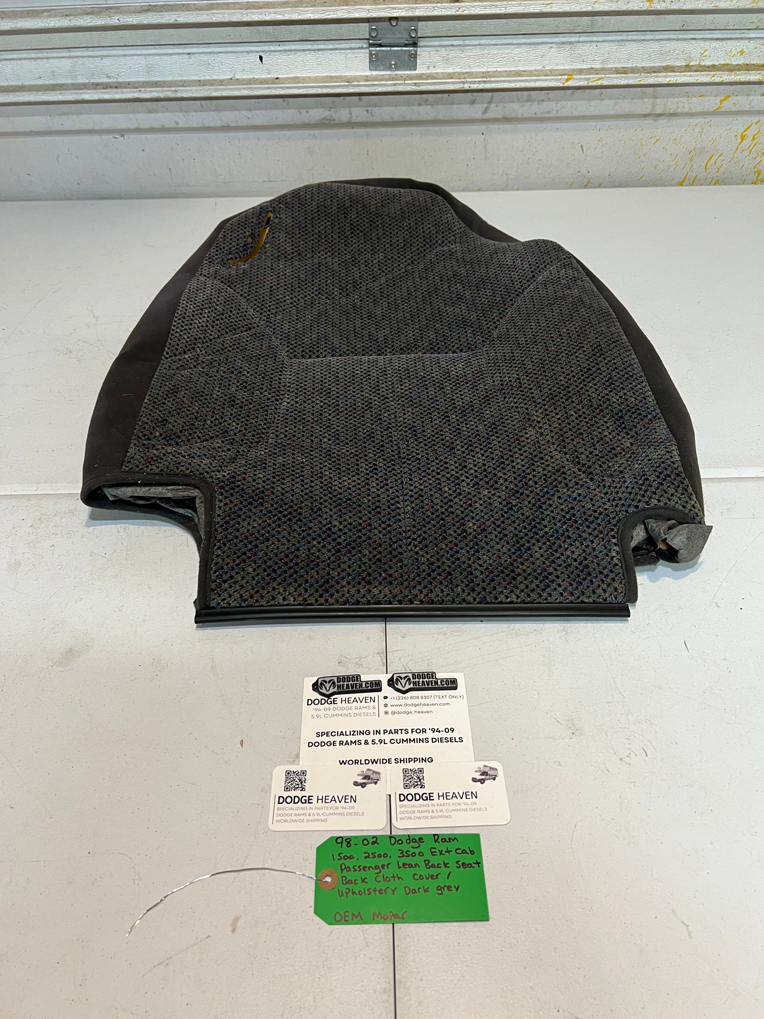 1998-2002 Dodge Ram Extended Cab Passenger Seat Back Upholstery Cover Dark Grey