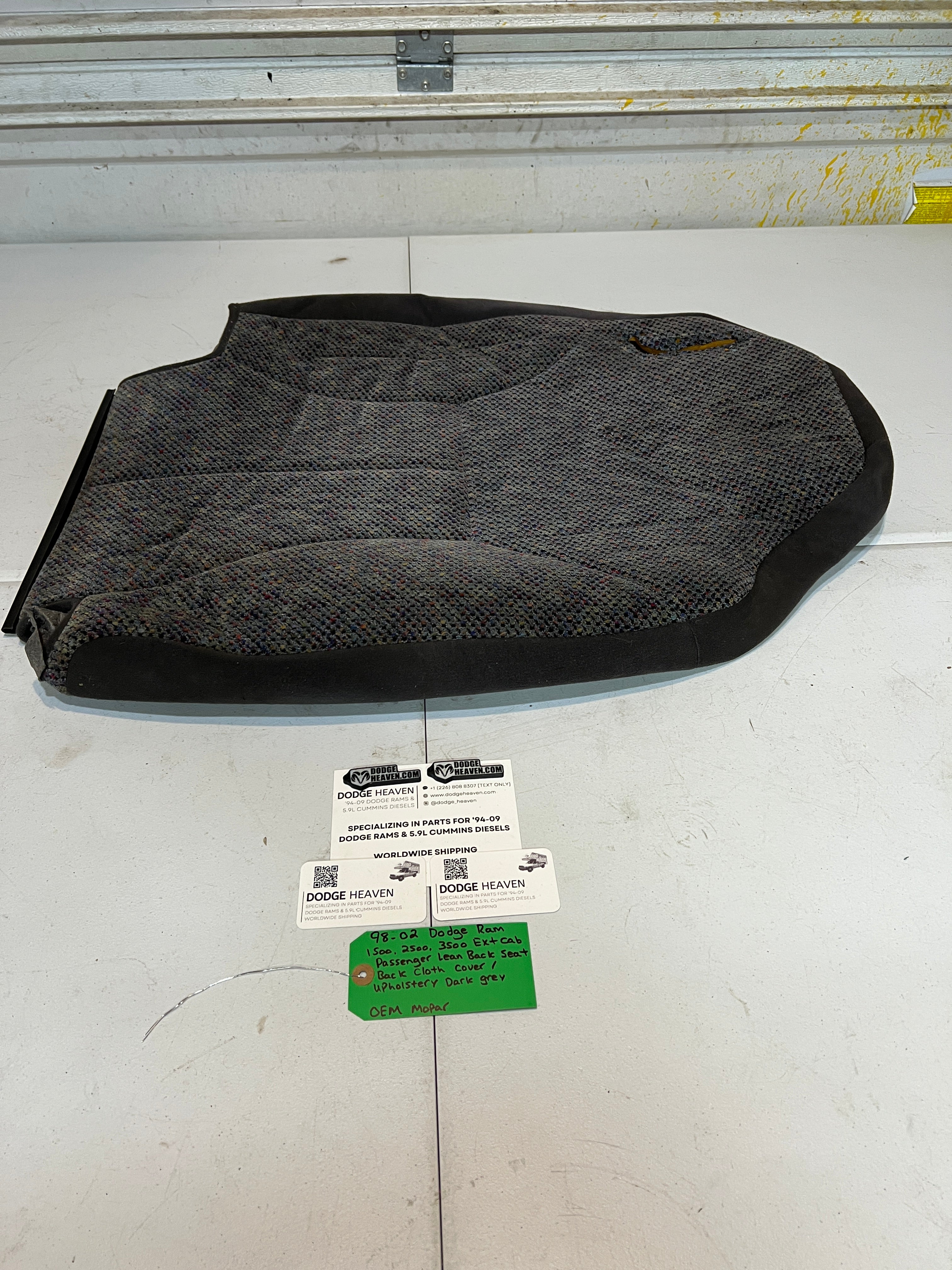 1998-2002 Dodge Ram Extended Cab Passenger Seat Back Upholstery Cover Dark Grey