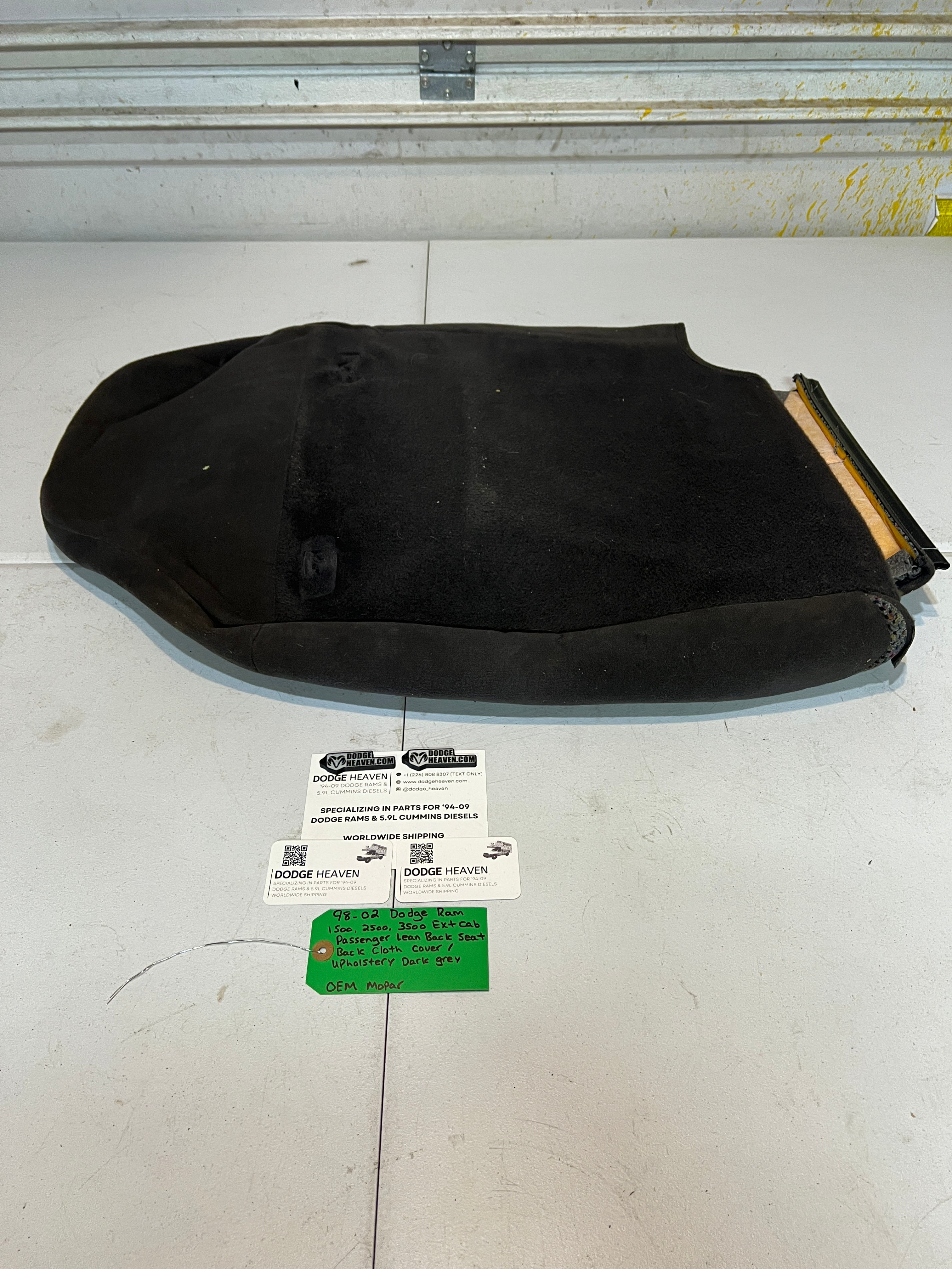 1998-2002 Dodge Ram Extended Cab Passenger Seat Back Upholstery Cover Dark Grey