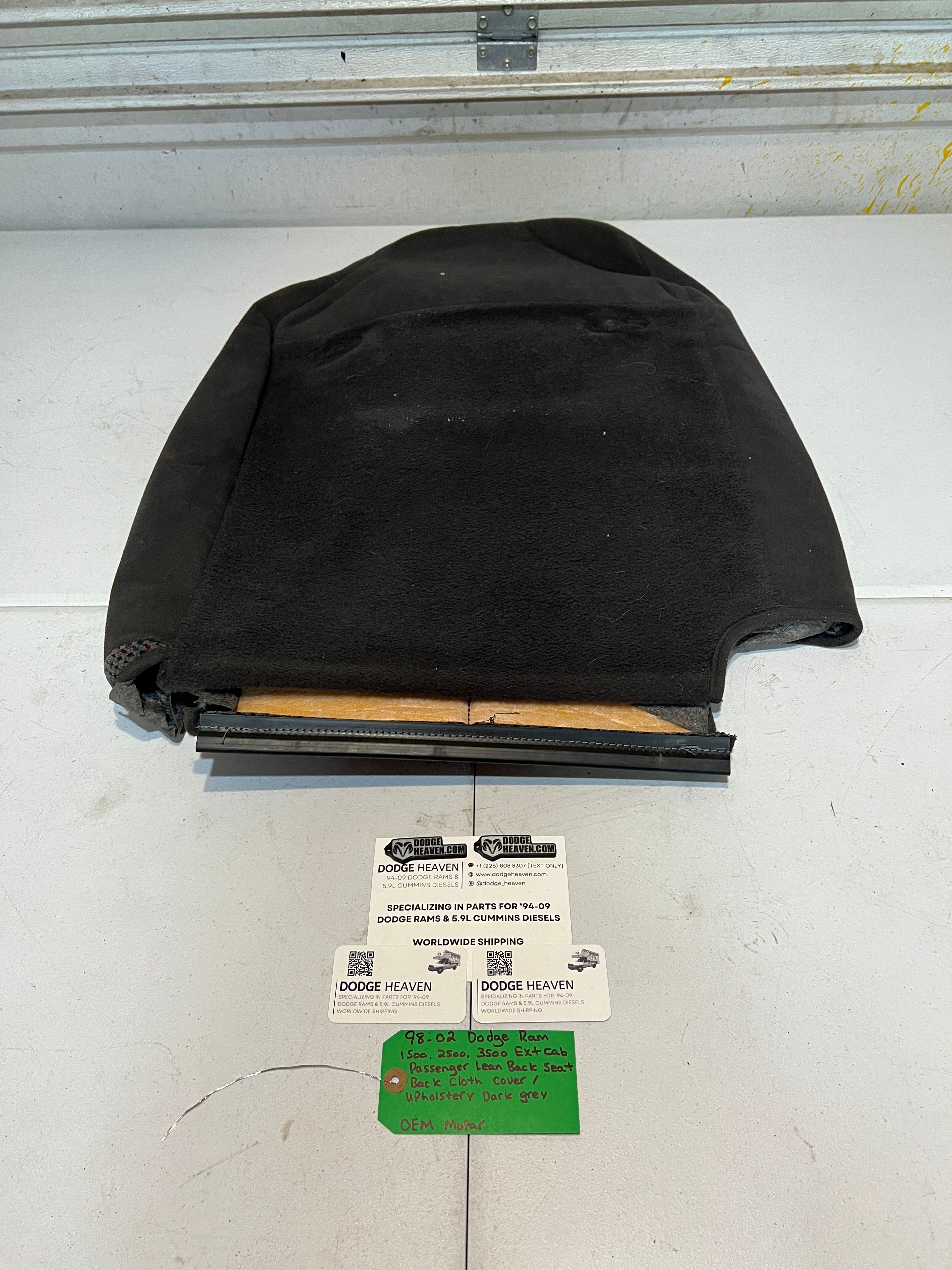 1998-2002 Dodge Ram Extended Cab Passenger Seat Back Upholstery Cover Dark Grey