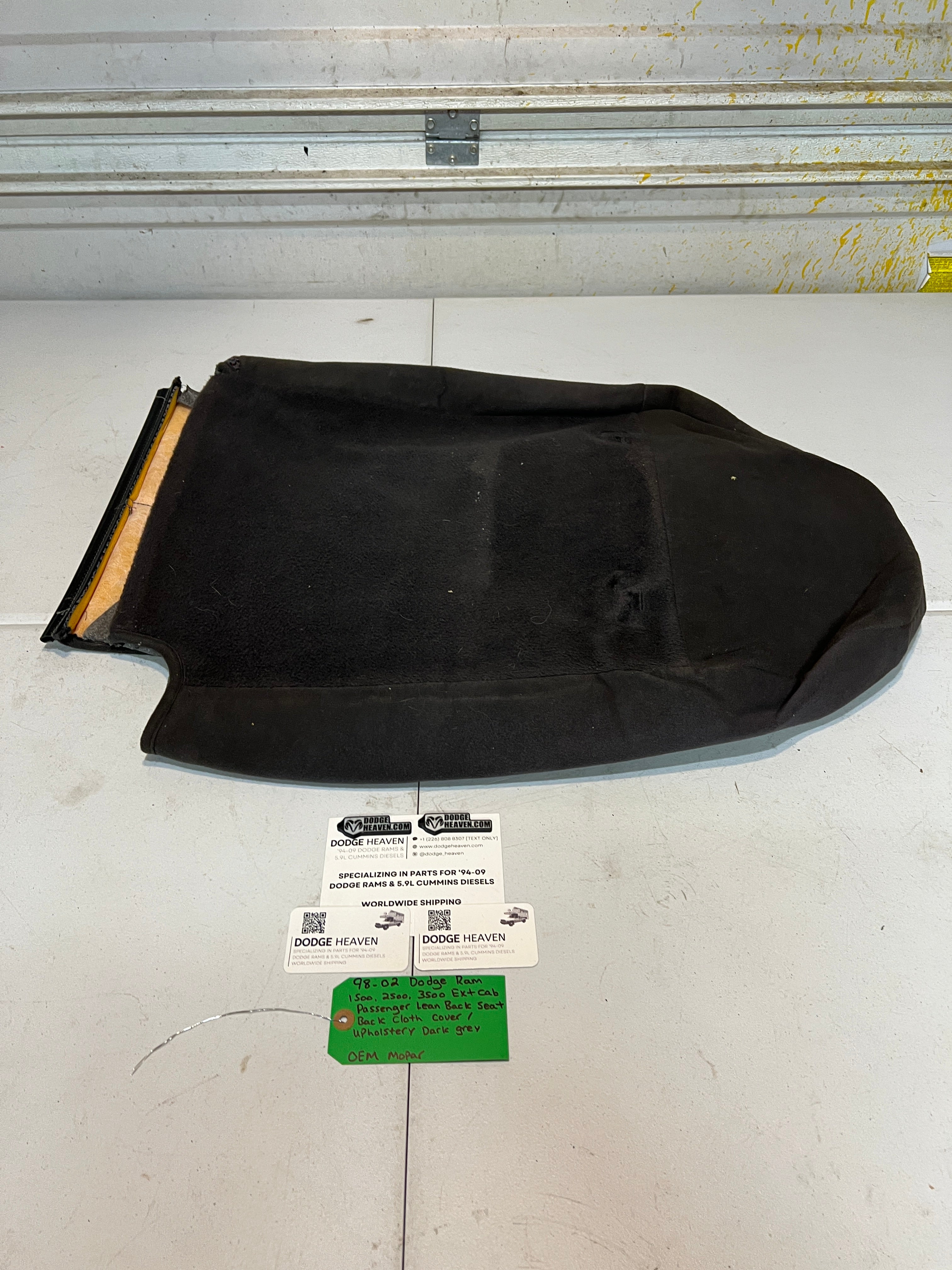 1998-2002 Dodge Ram Extended Cab Passenger Seat Back Upholstery Cover Dark Grey