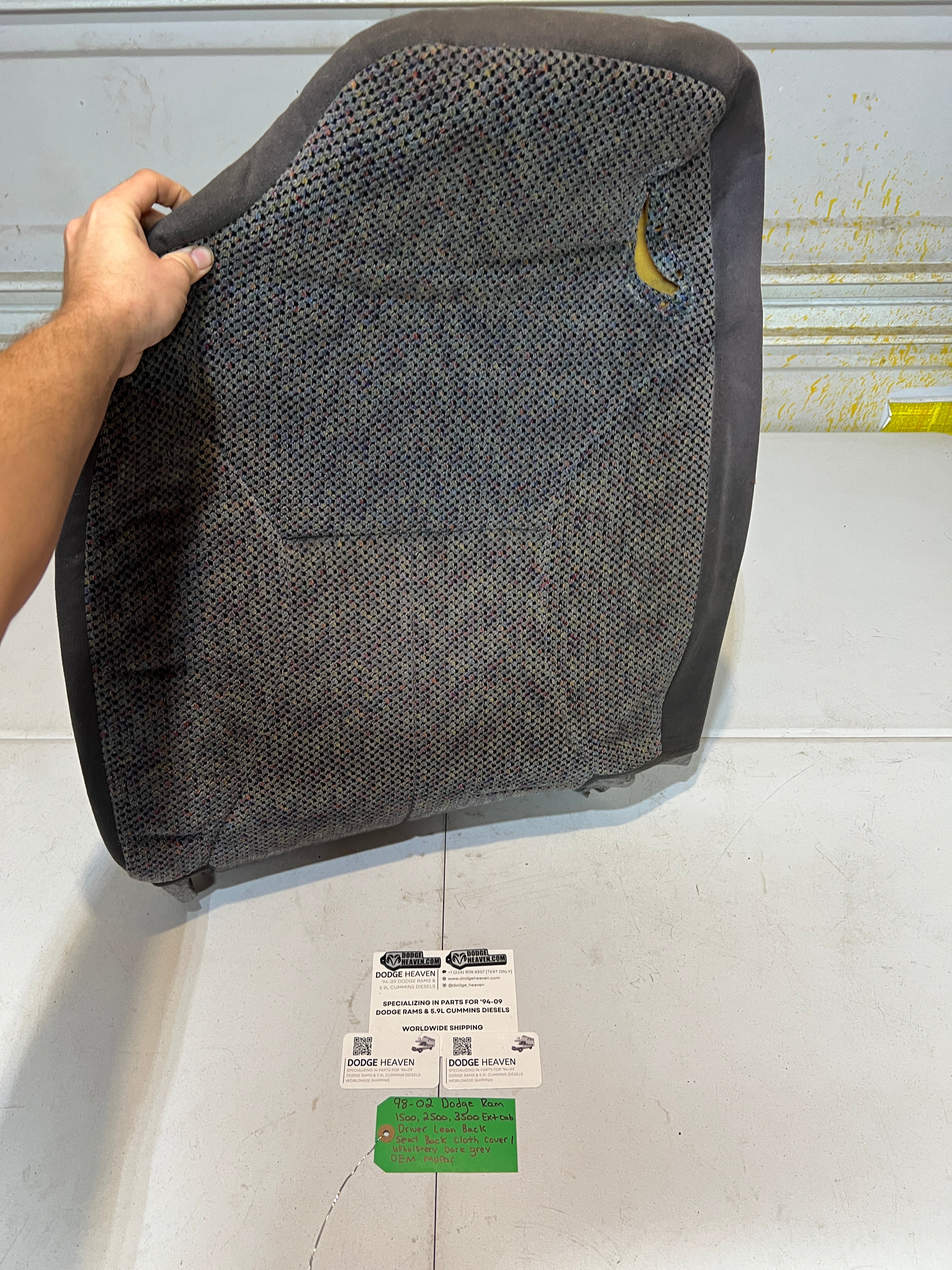 1998-2002 Dodge Ram Extended Cab Passenger Seat Back Upholstery Cover Dark Grey