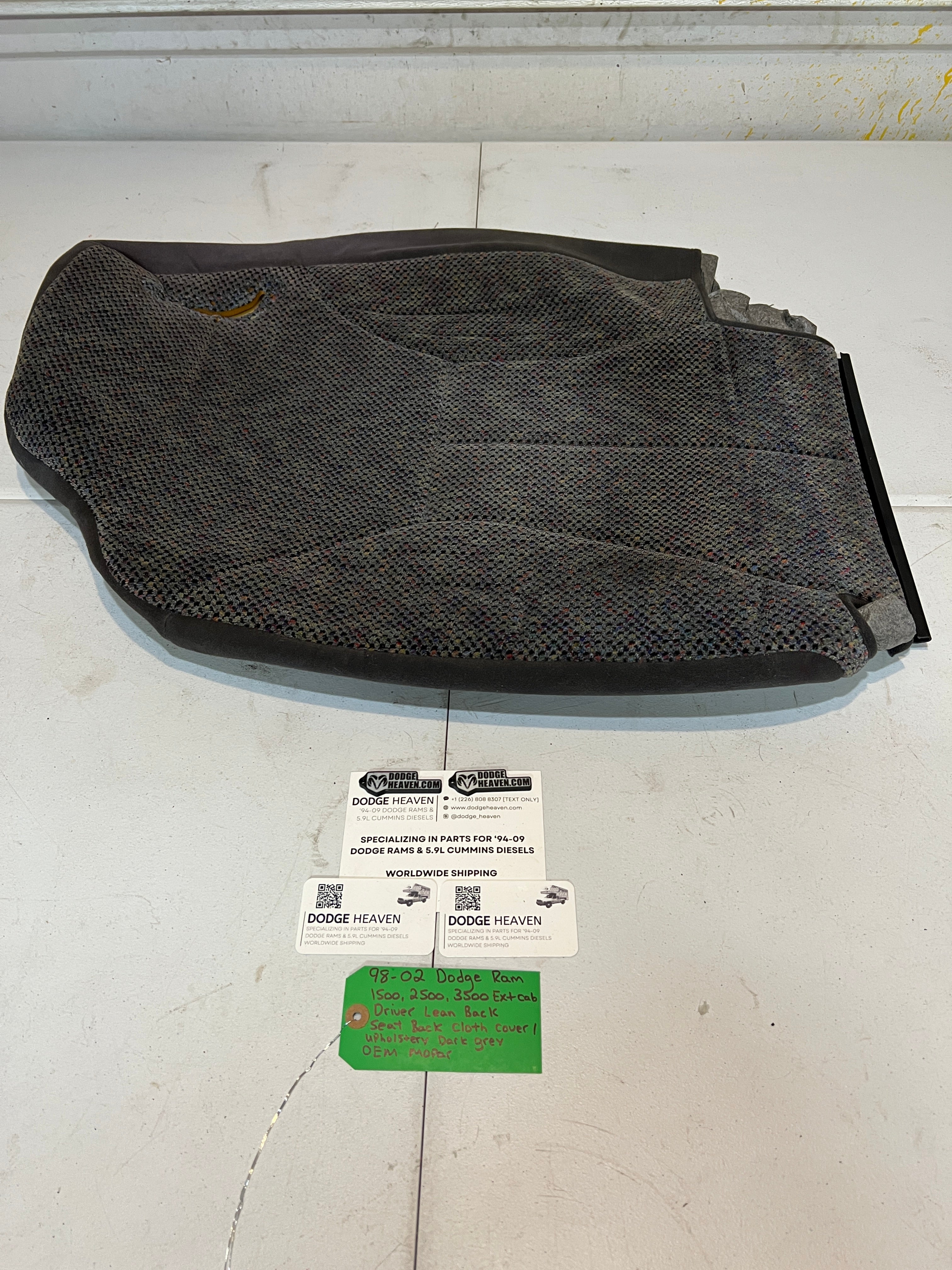 1998-2002 Dodge Ram Extended Cab Driver Seat Back Upholstery Cover Dark Grey