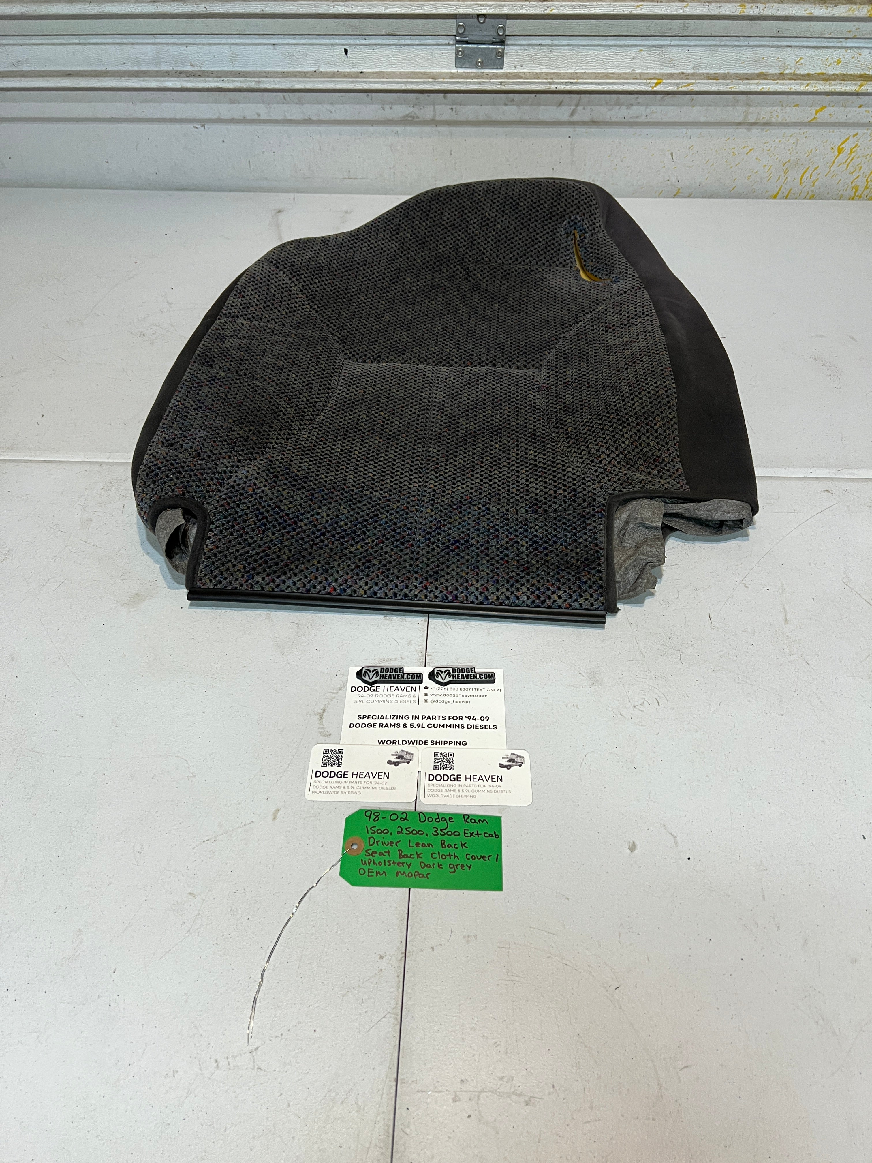 1998-2002 Dodge Ram Extended Cab Driver Seat Back Upholstery Cover Dark Grey