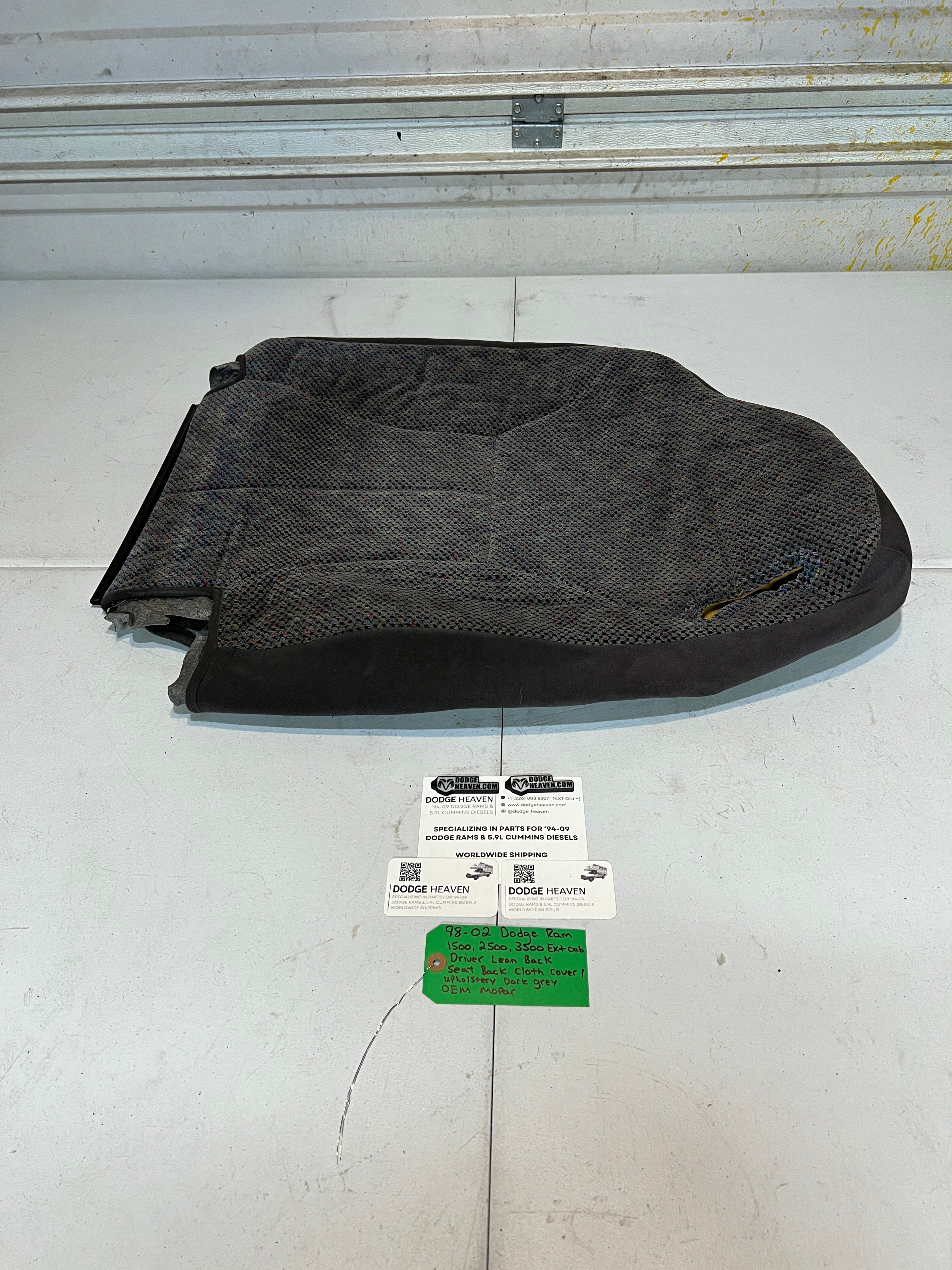 1998-2002 Dodge Ram Extended Cab Driver Seat Back Upholstery Cover Dark Grey