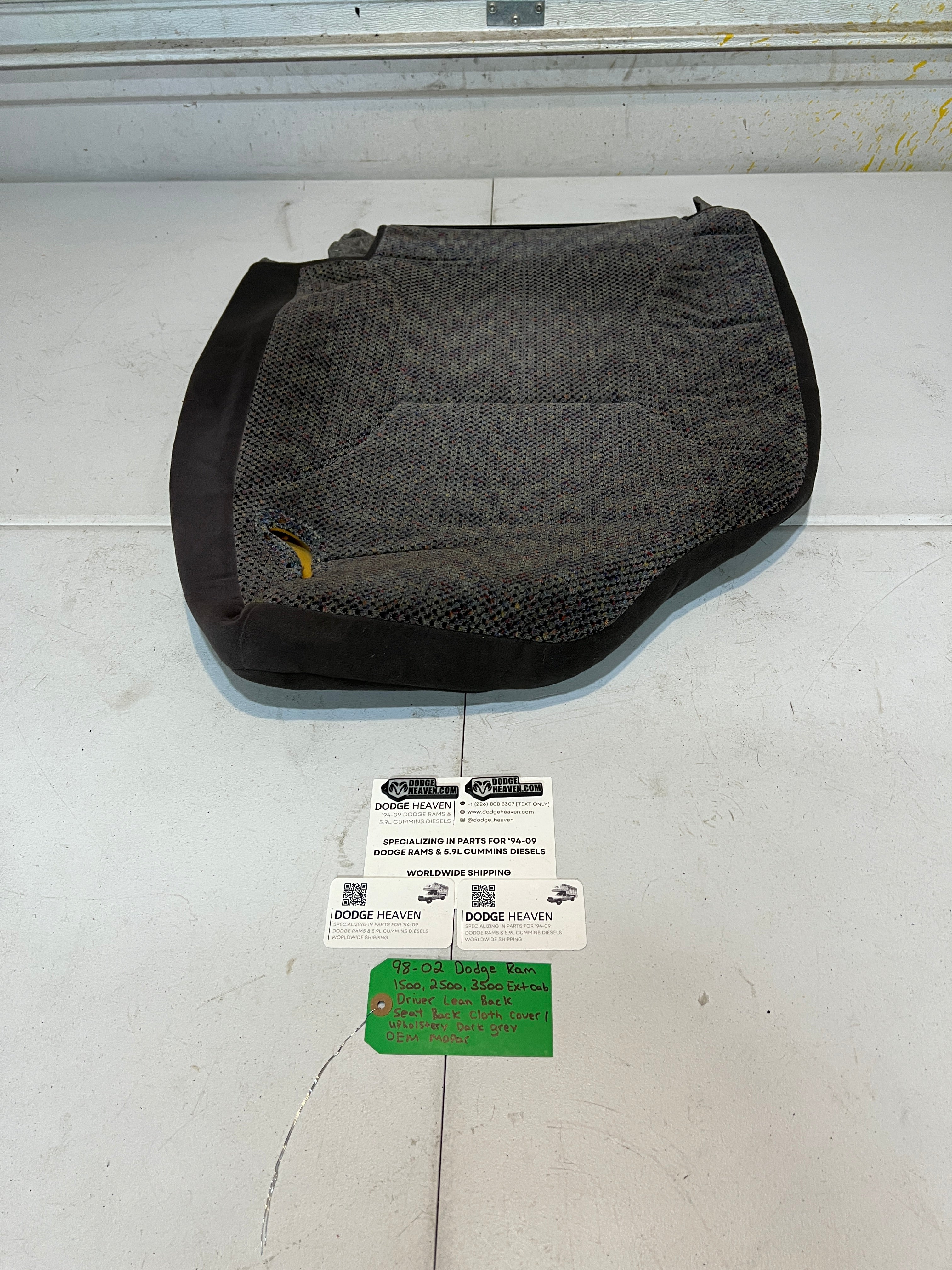 1998-2002 Dodge Ram Extended Cab Driver Seat Back Upholstery Cover Dark Grey