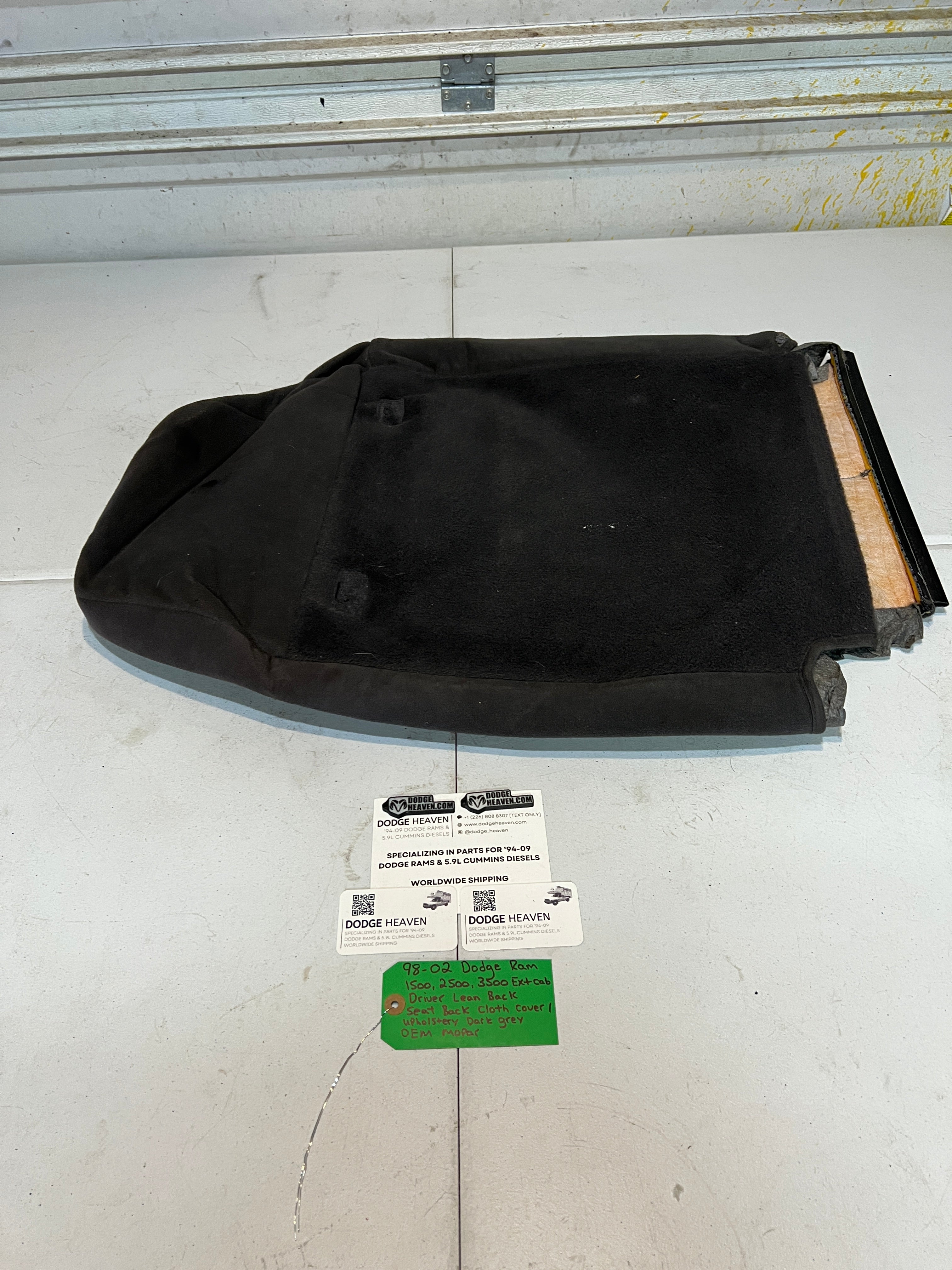 1998-2002 Dodge Ram Extended Cab Driver Seat Back Upholstery Cover Dark Grey