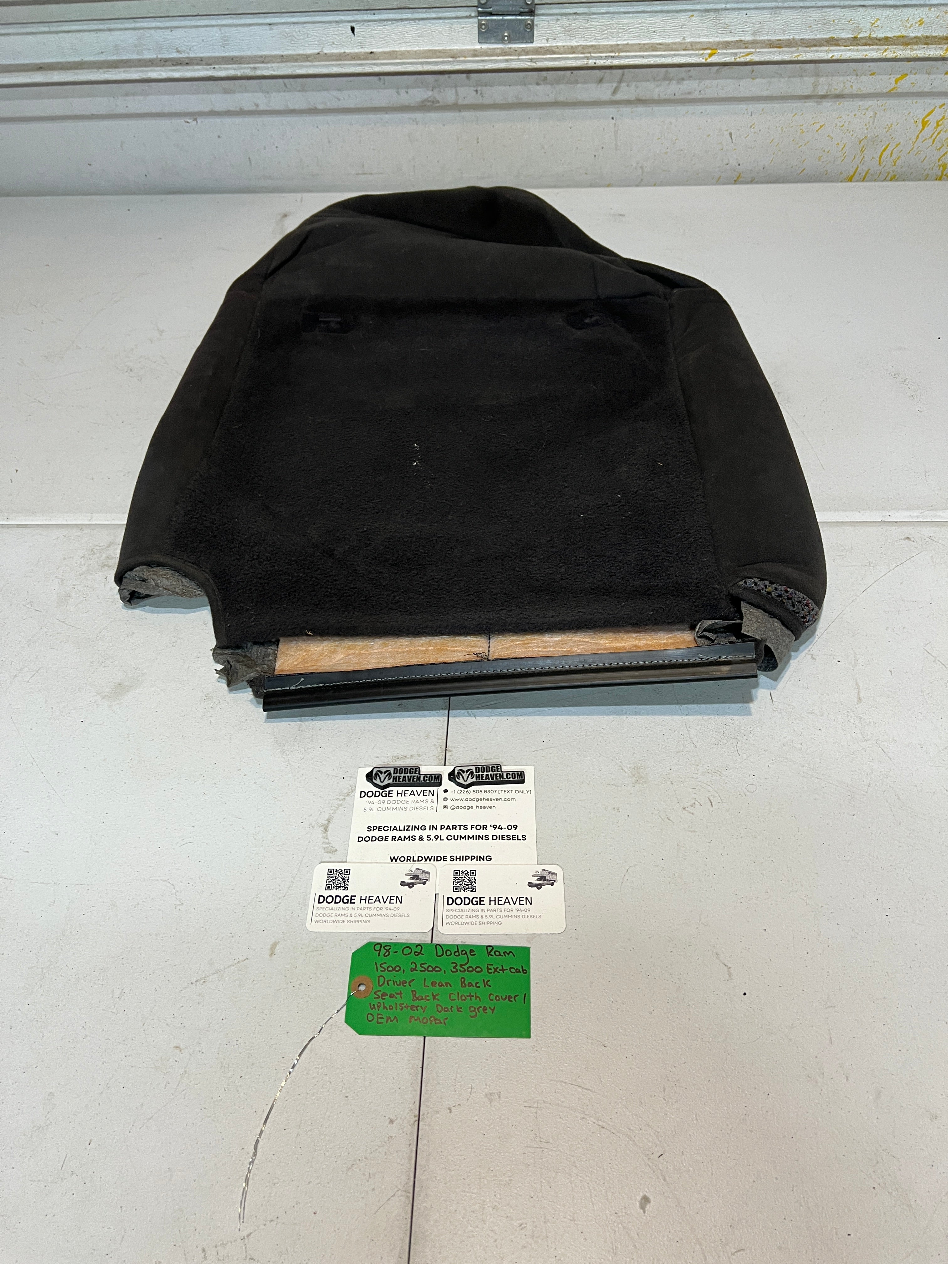 1998-2002 Dodge Ram Extended Cab Driver Seat Back Upholstery Cover Dark Grey