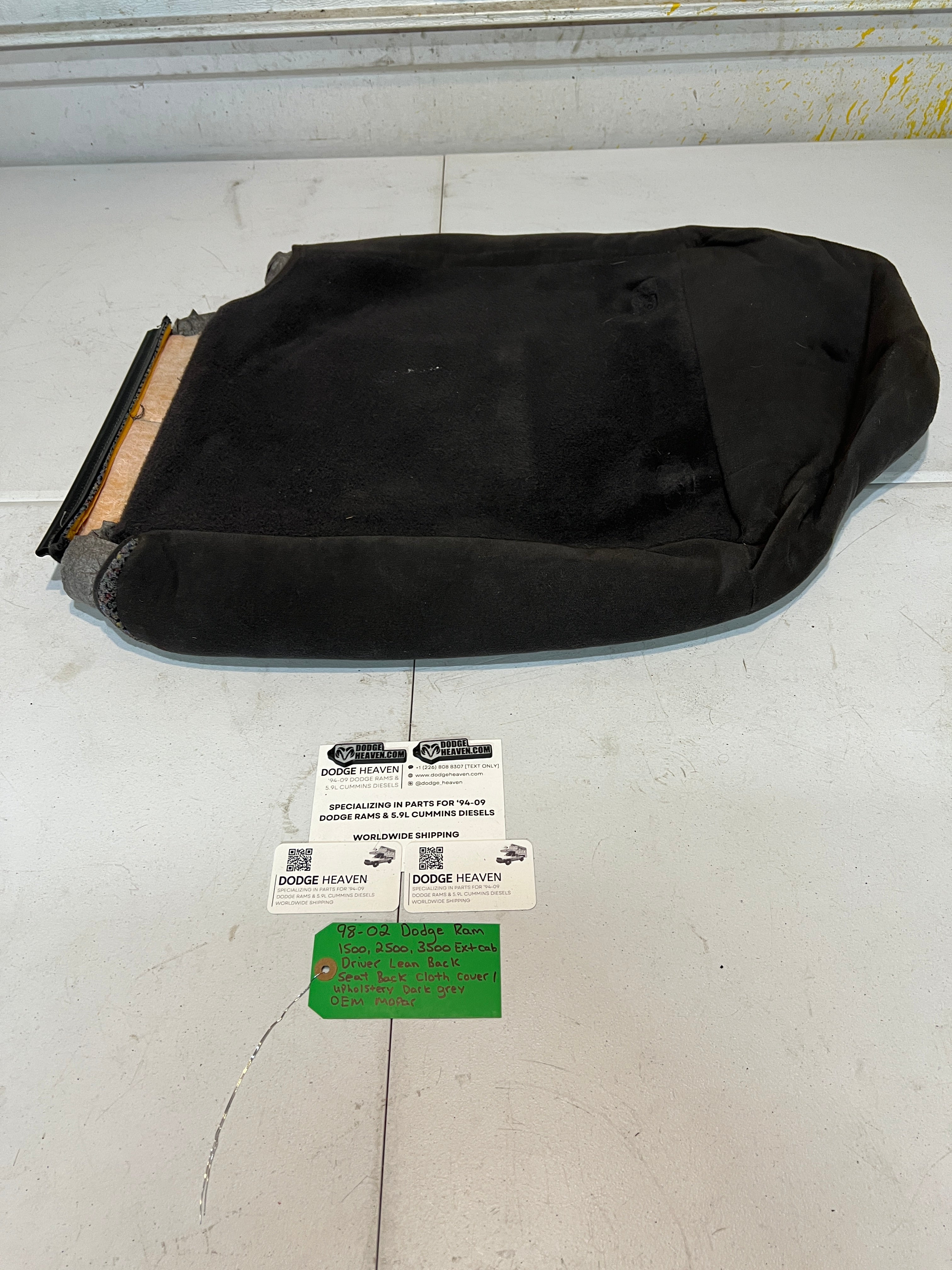 1998-2002 Dodge Ram Extended Cab Driver Seat Back Upholstery Cover Dark Grey