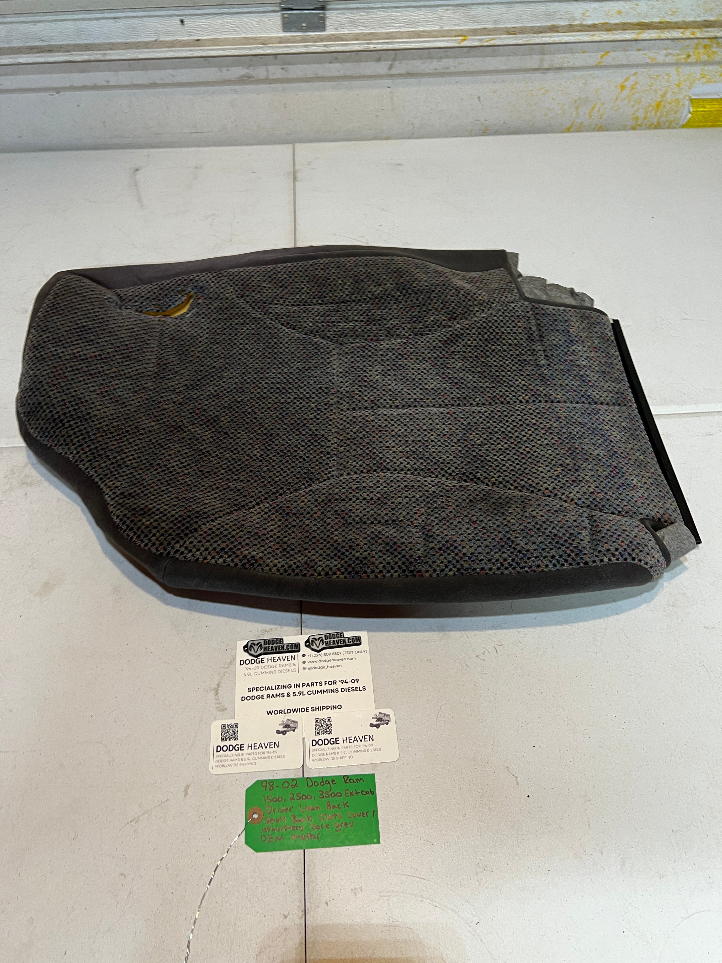 1998-2002 Dodge Ram Extended Cab Driver Seat Back Upholstery Cover Dark Grey