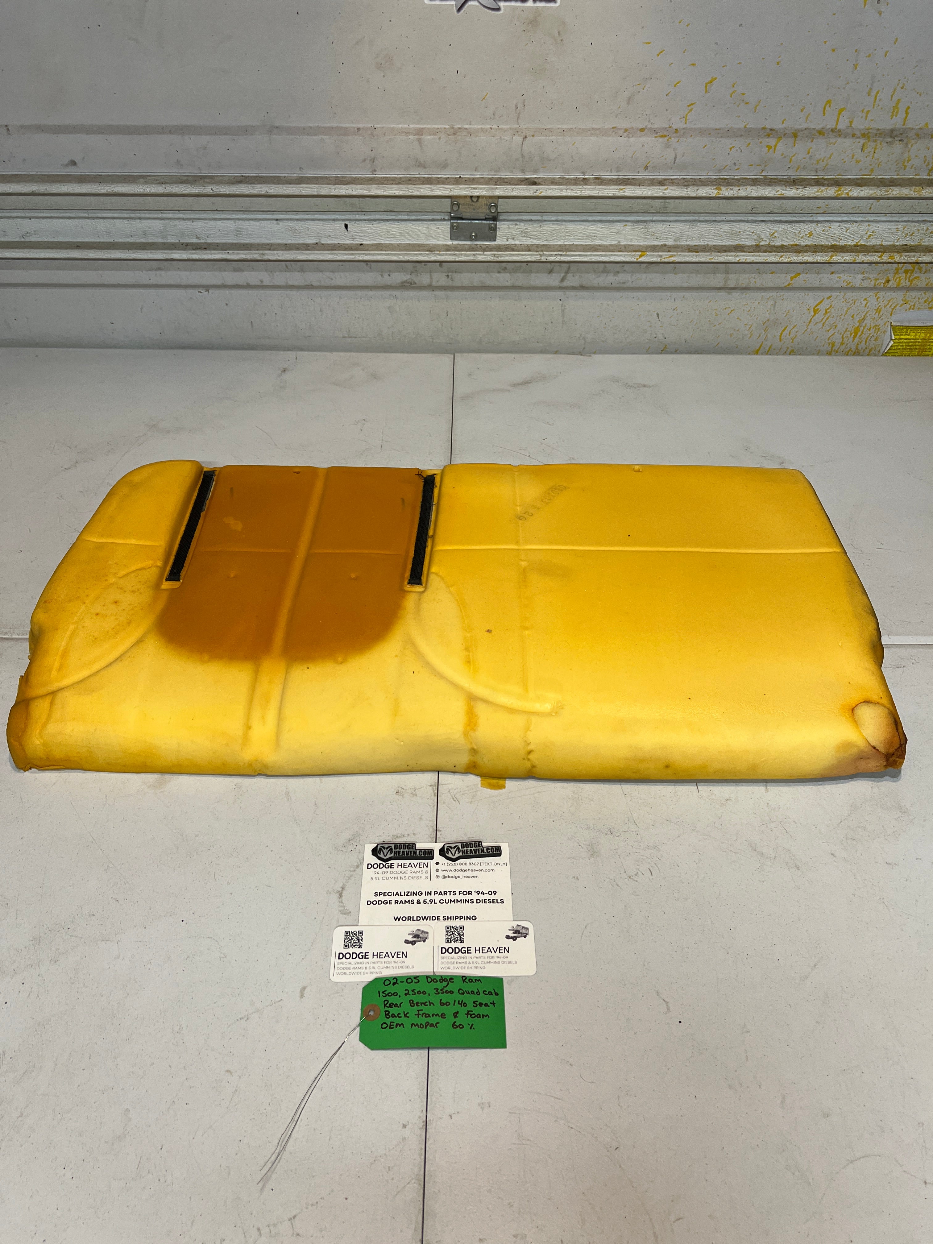 2002-2005 Dodge Ram Quad Cab Rear 60/40 Bench Seat Back Frame & Foam