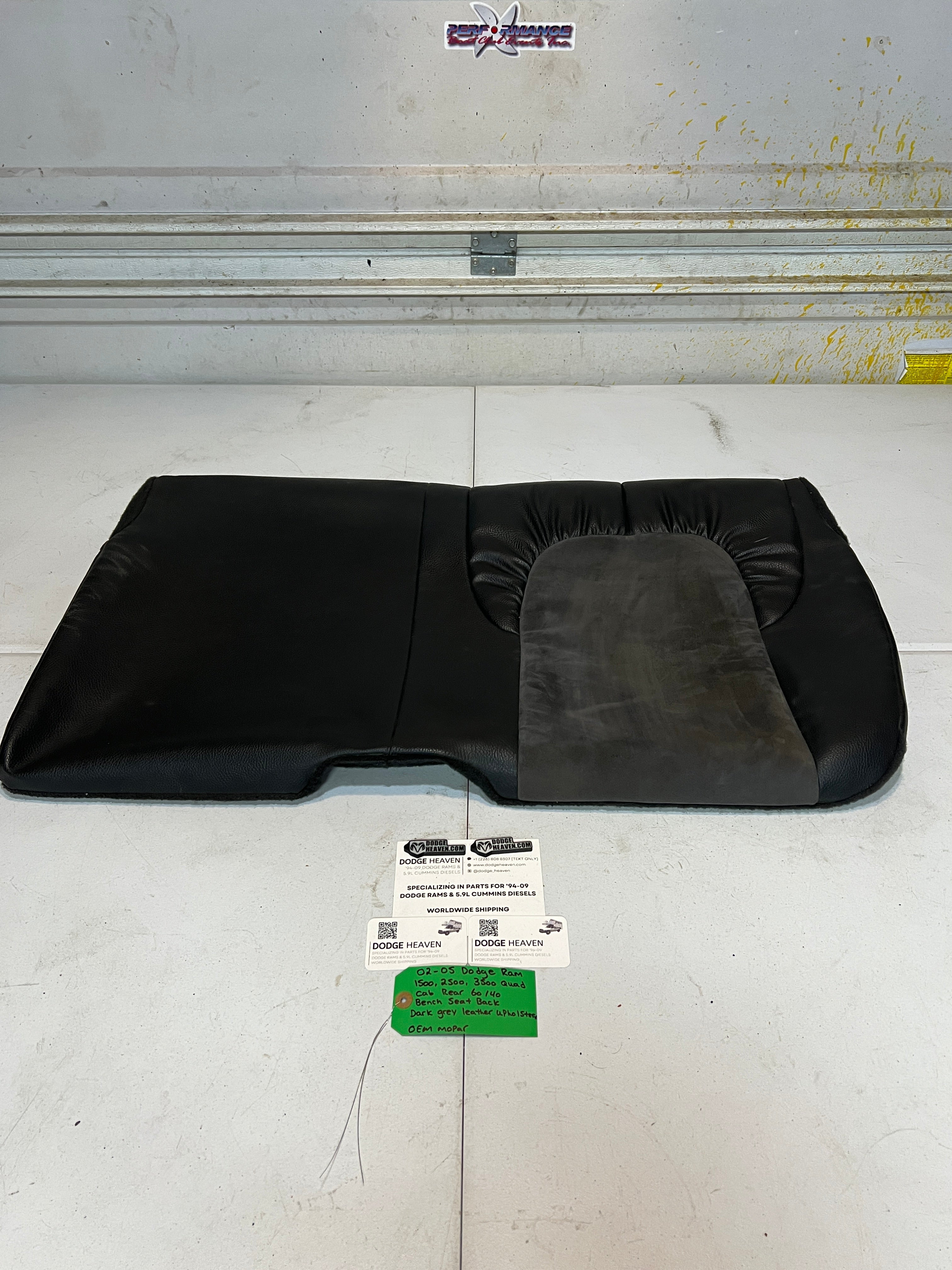 2002-2005 Dodge Ram Rear 60/40 Bench Seat Back Dark Grey leather Upholstery