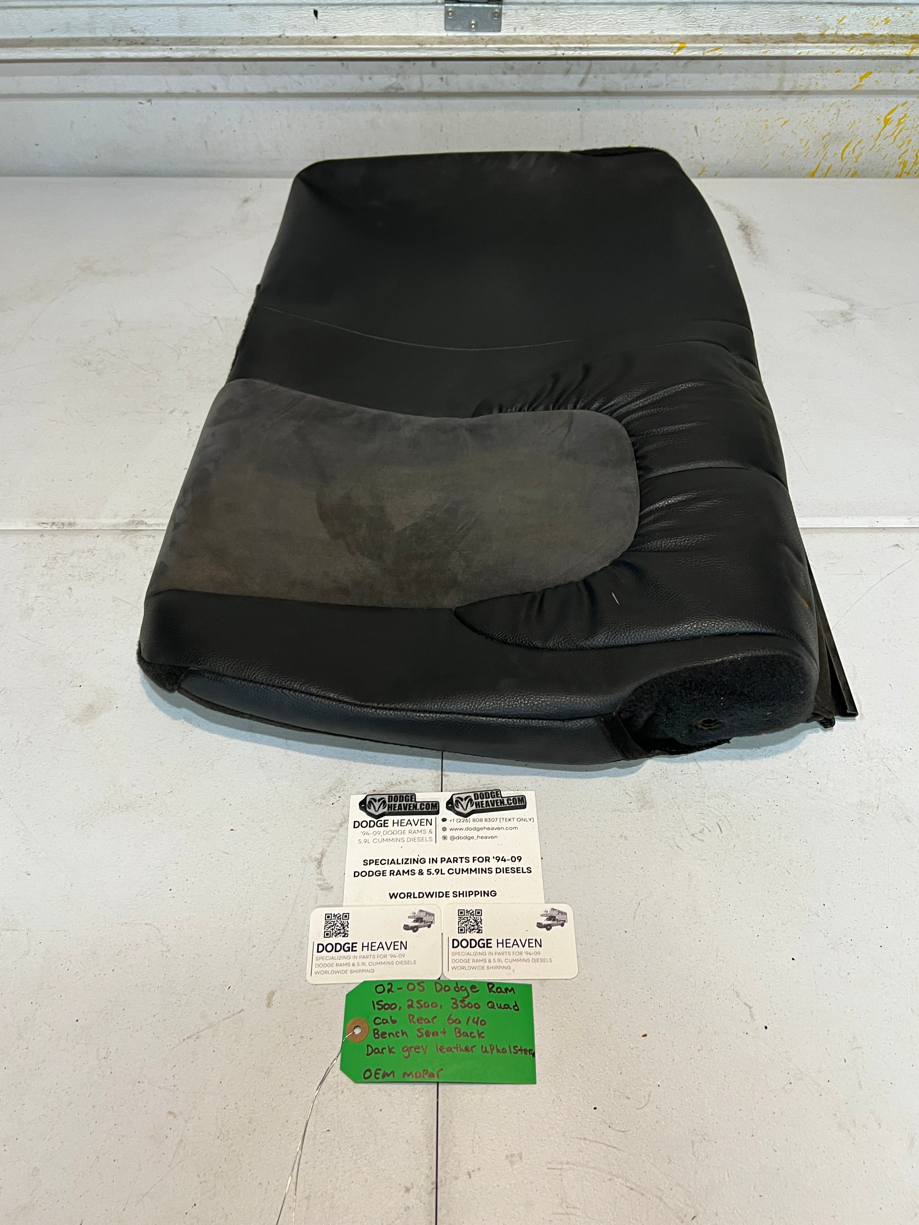 2002-2005 Dodge Ram Rear 60/40 Bench Seat Back Dark Grey leather Upholstery