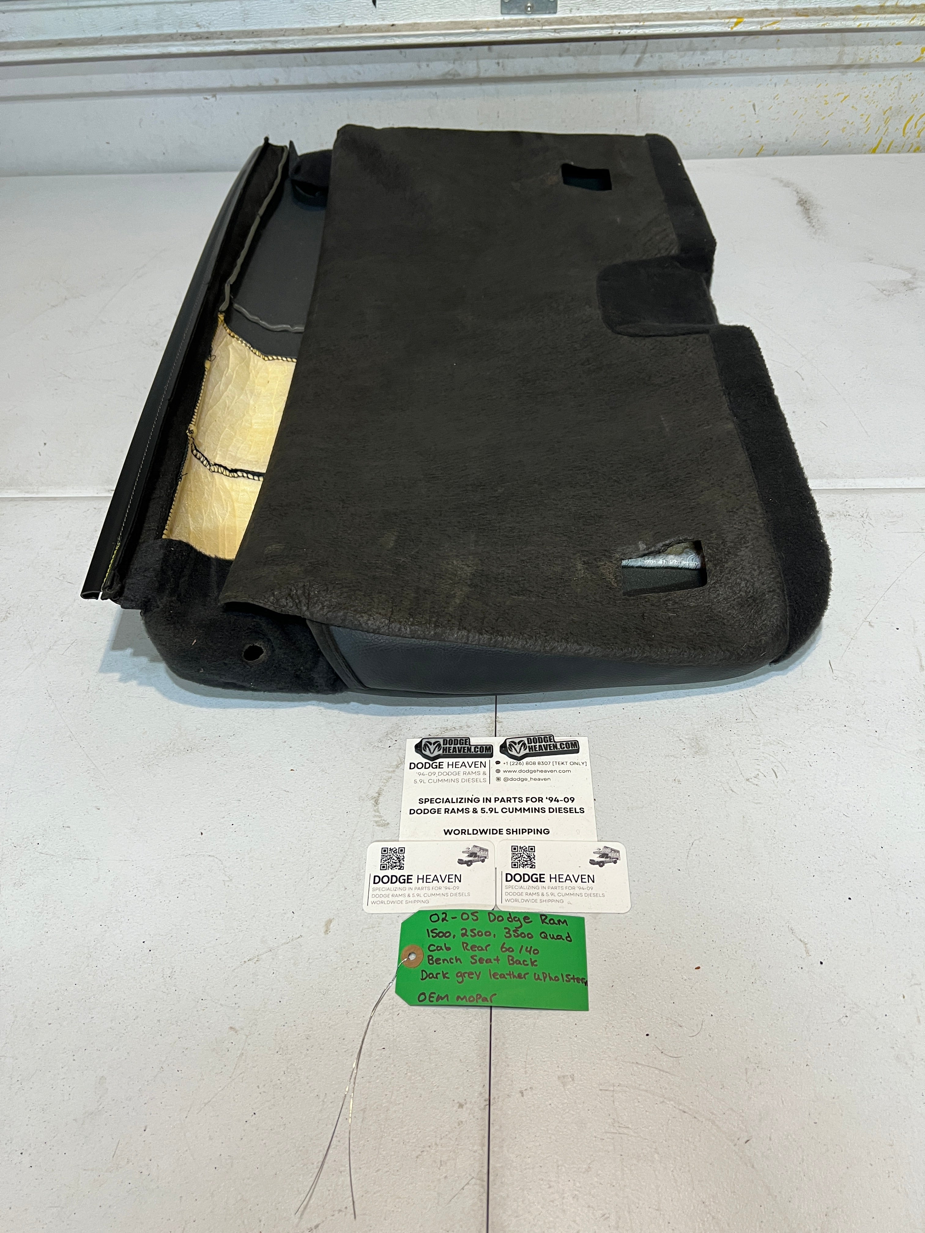 2002-2005 Dodge Ram Rear 60/40 Bench Seat Back Dark Grey leather Upholstery