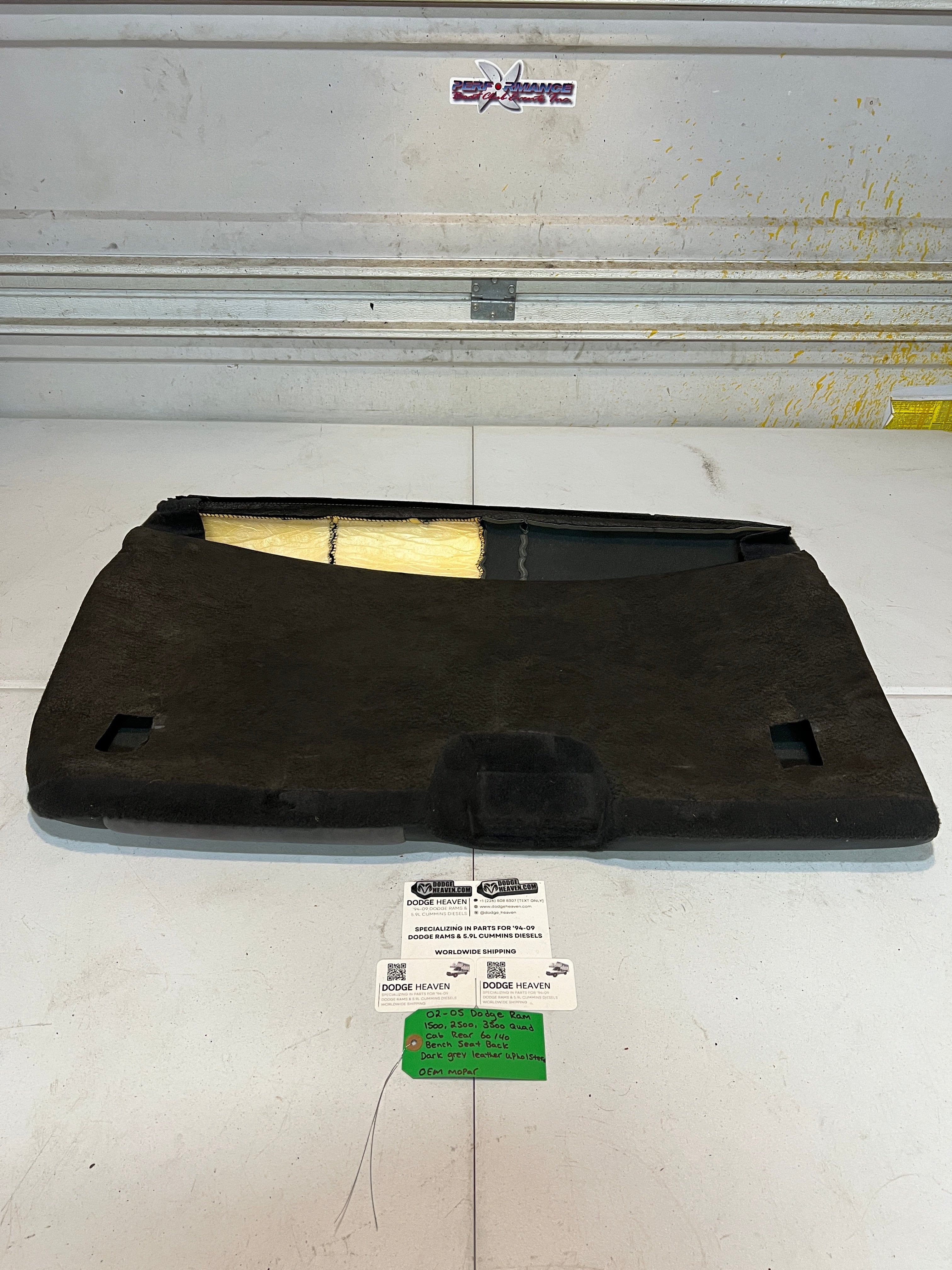 2002-2005 Dodge Ram Rear 60/40 Bench Seat Back Dark Grey leather Upholstery