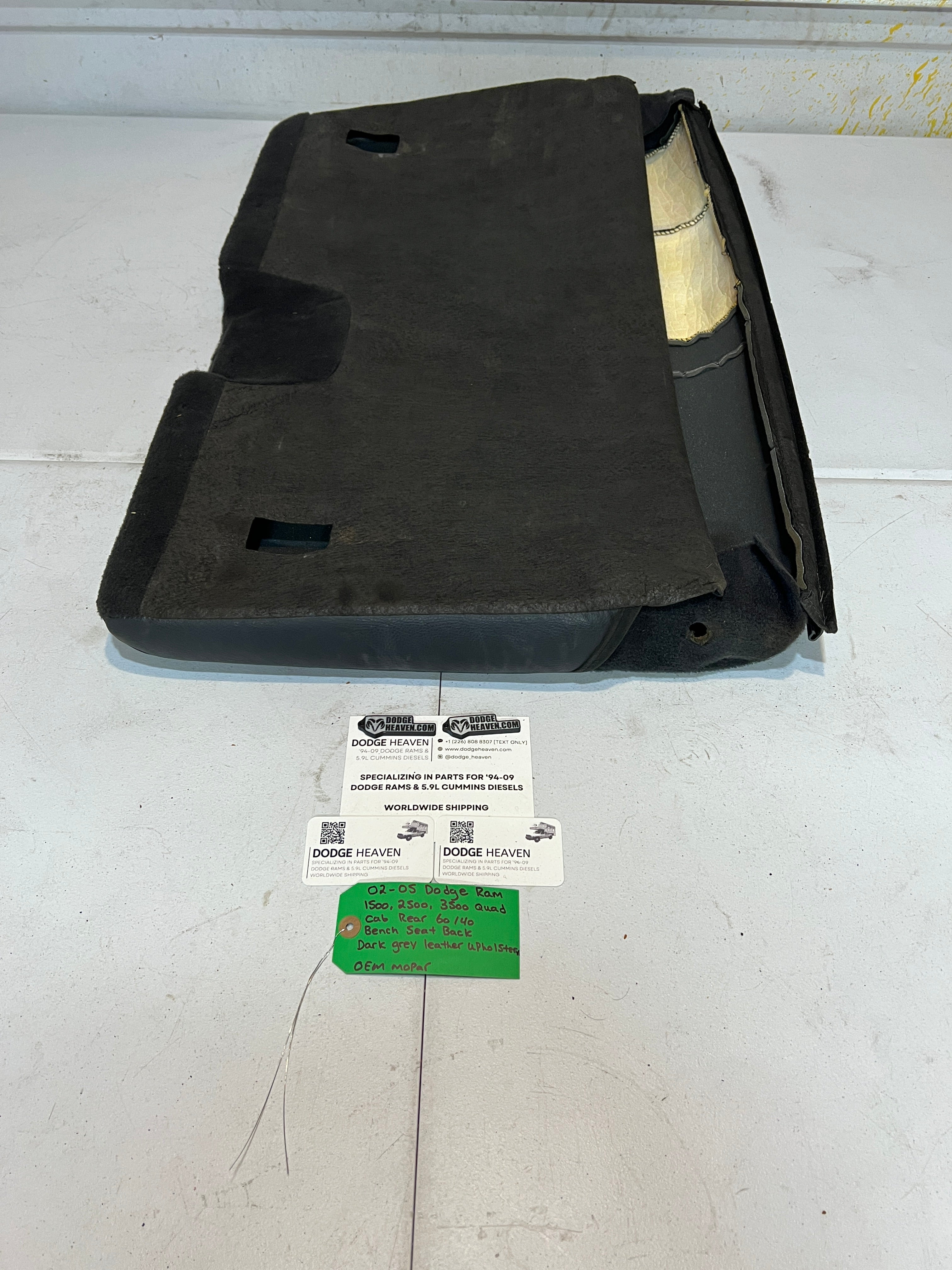 2002-2005 Dodge Ram Rear 60/40 Bench Seat Back Dark Grey leather Upholstery