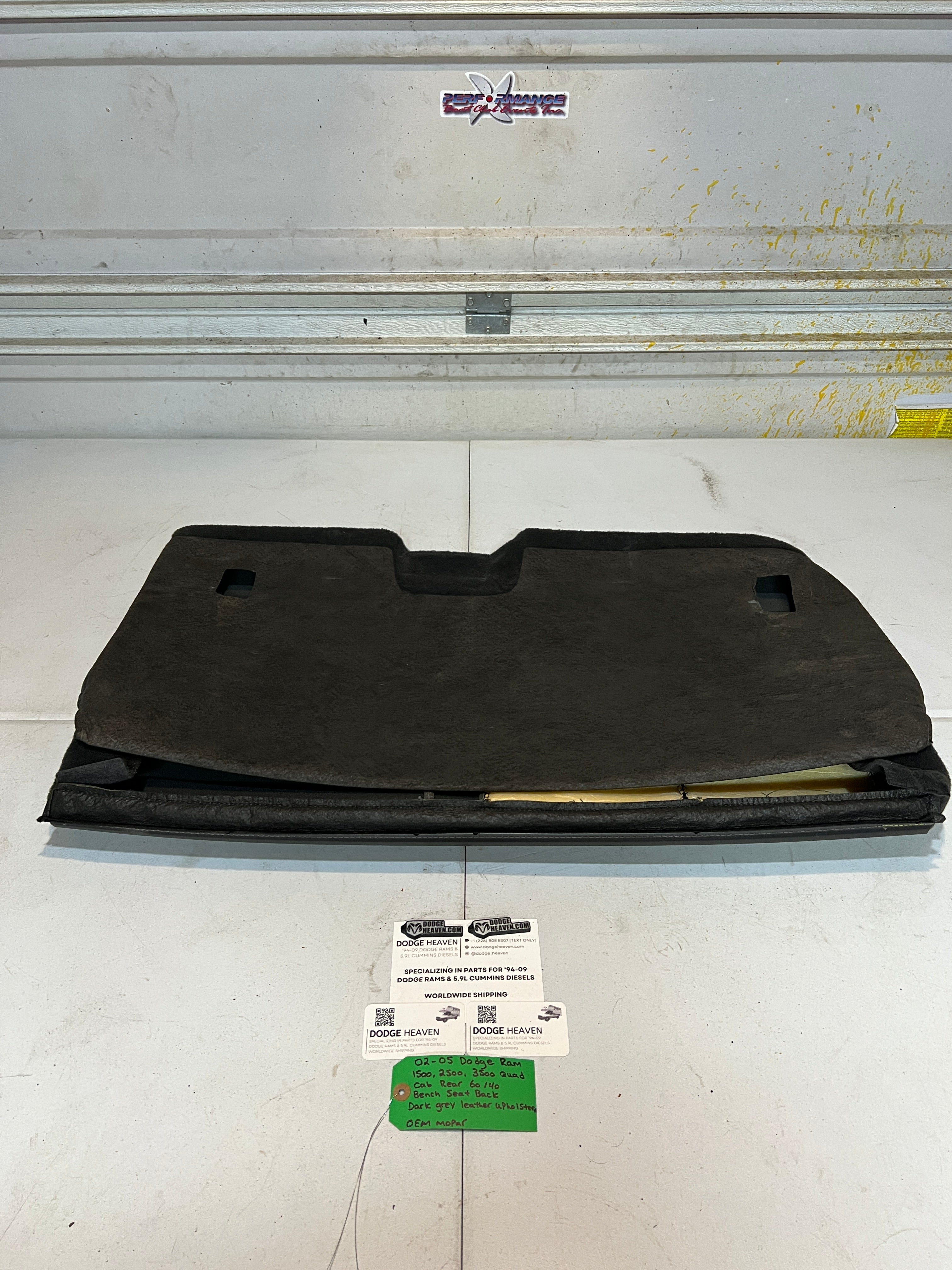 2002-2005 Dodge Ram Rear 60/40 Bench Seat Back Dark Grey leather Upholstery