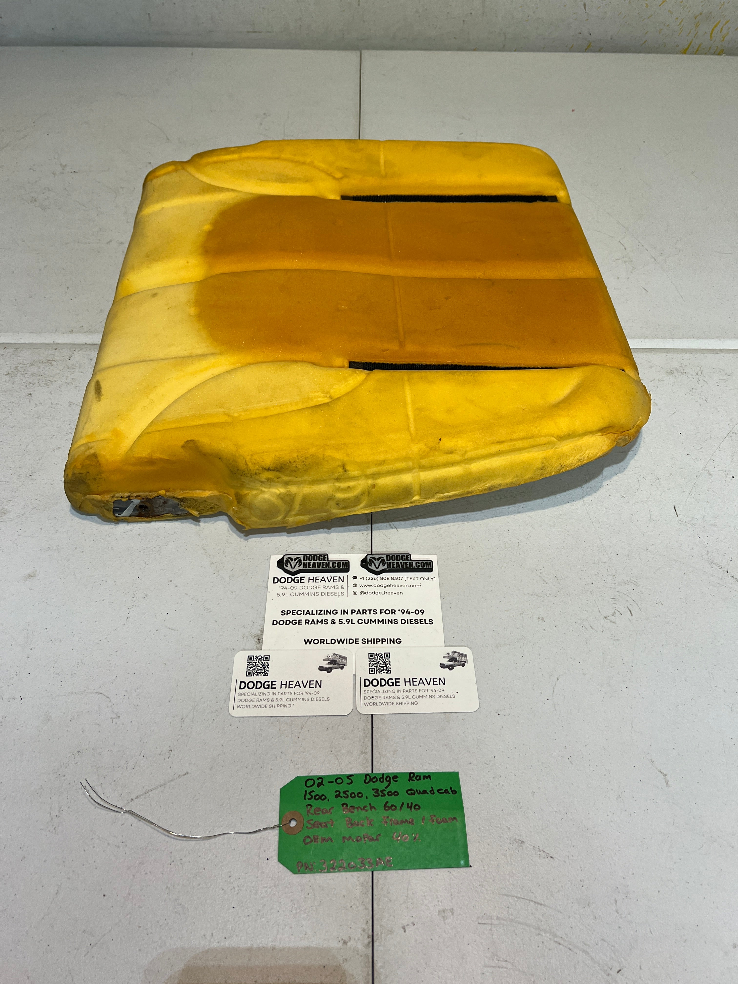 2002-2005 Dodge Ram Quad Cab Rear 60/40 Bench Seat Back Frame & Foam