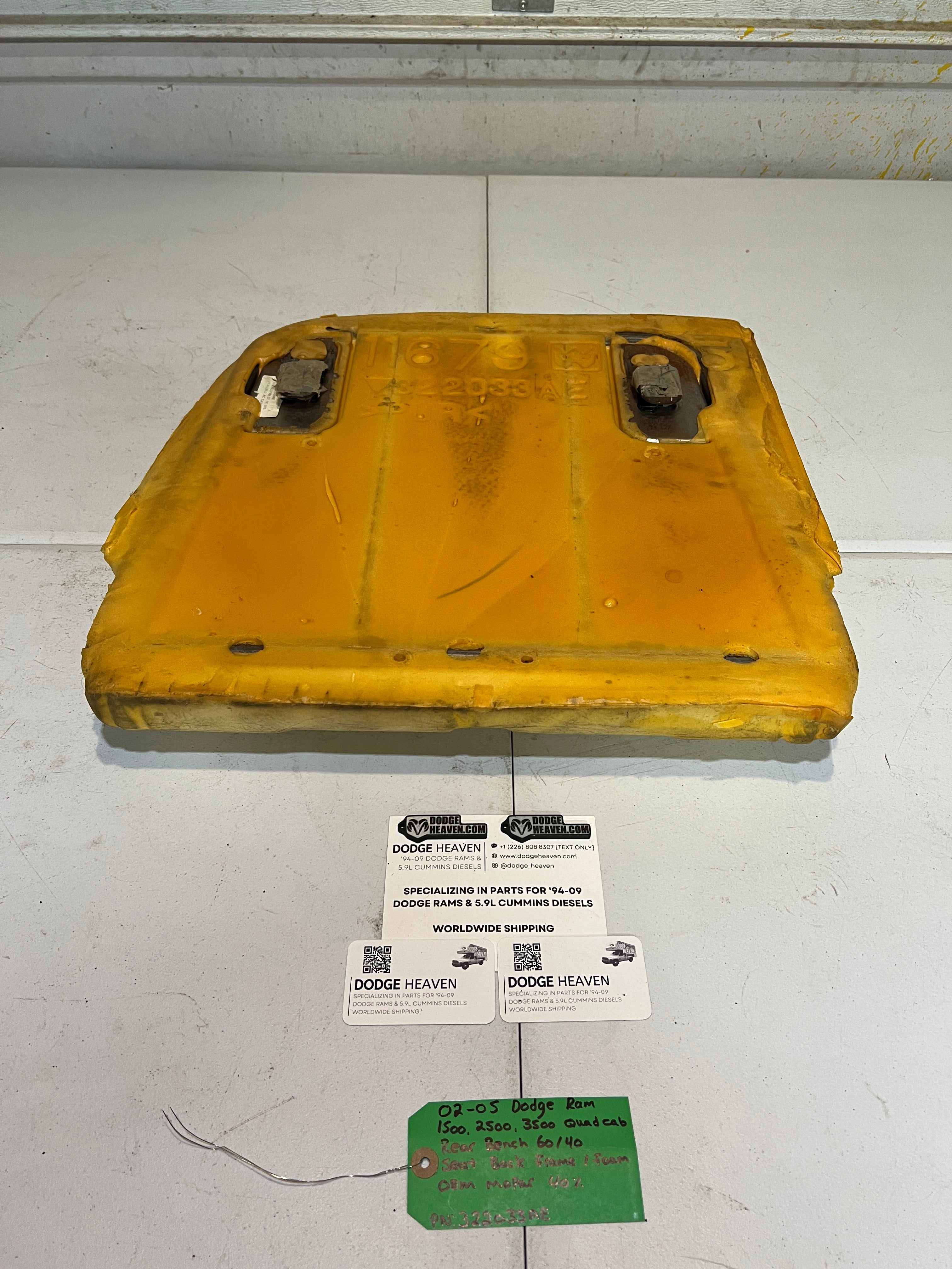 2002-2005 Dodge Ram Quad Cab Rear 60/40 Bench Seat Back Frame & Foam