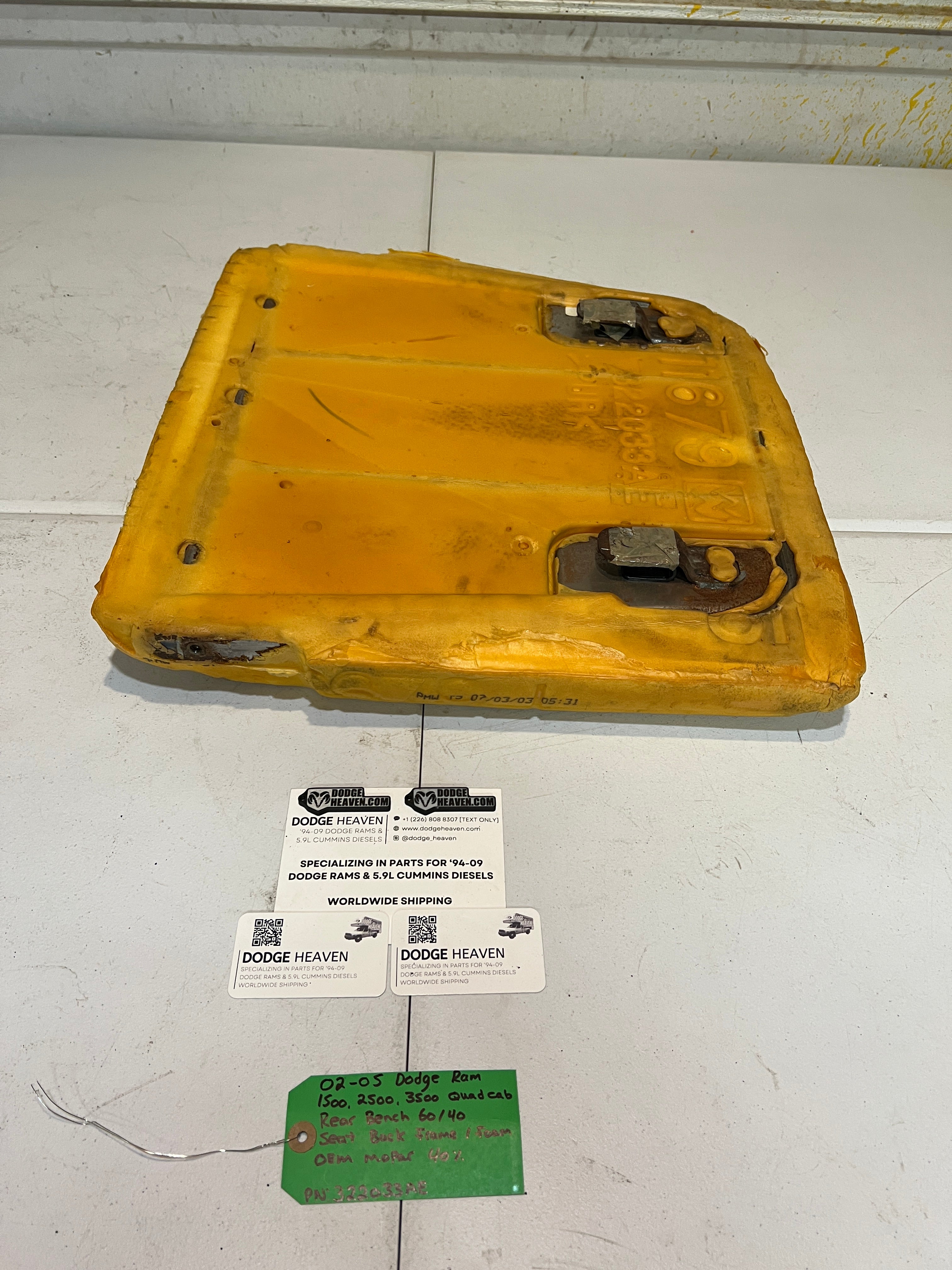 2002-2005 Dodge Ram Quad Cab Rear 60/40 Bench Seat Back Frame & Foam