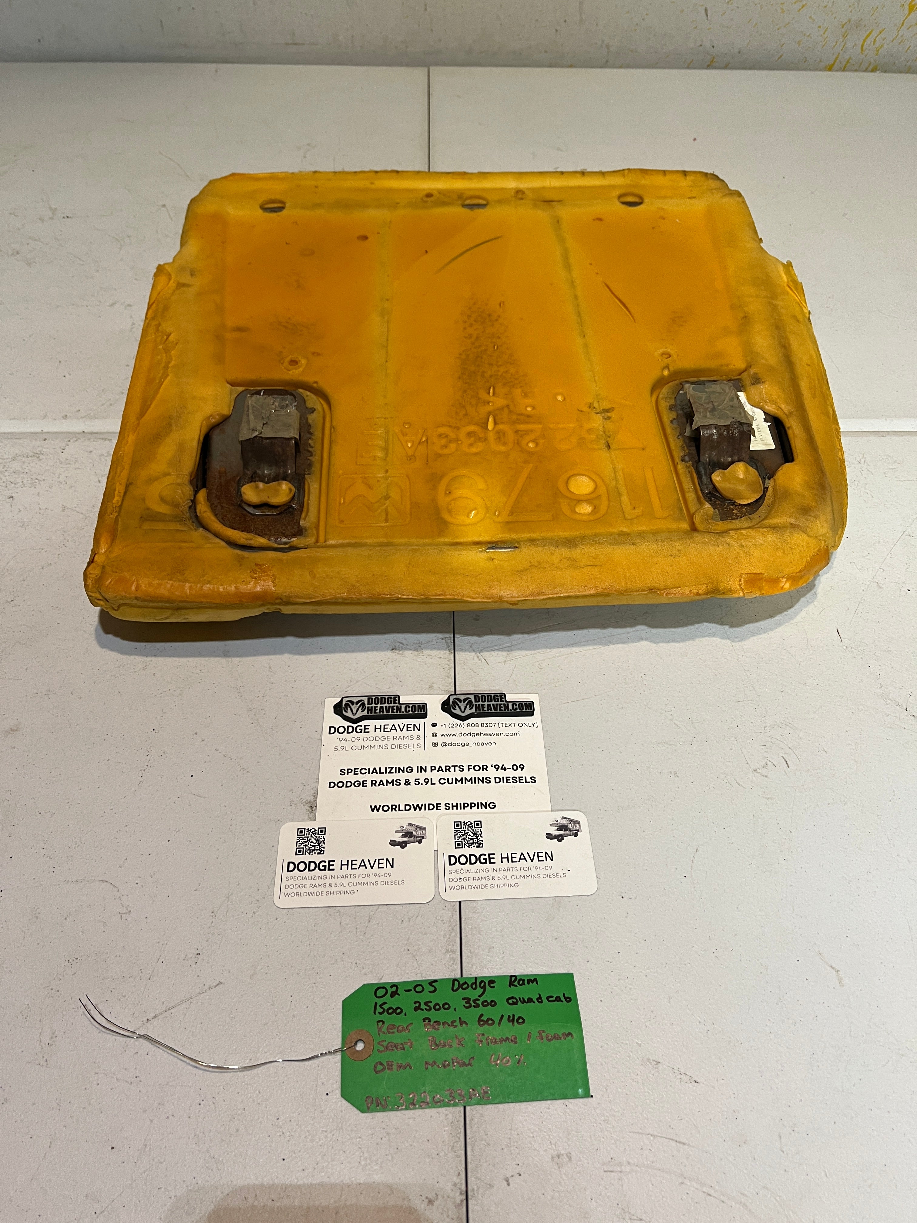2002-2005 Dodge Ram Quad Cab Rear 60/40 Bench Seat Back Frame & Foam