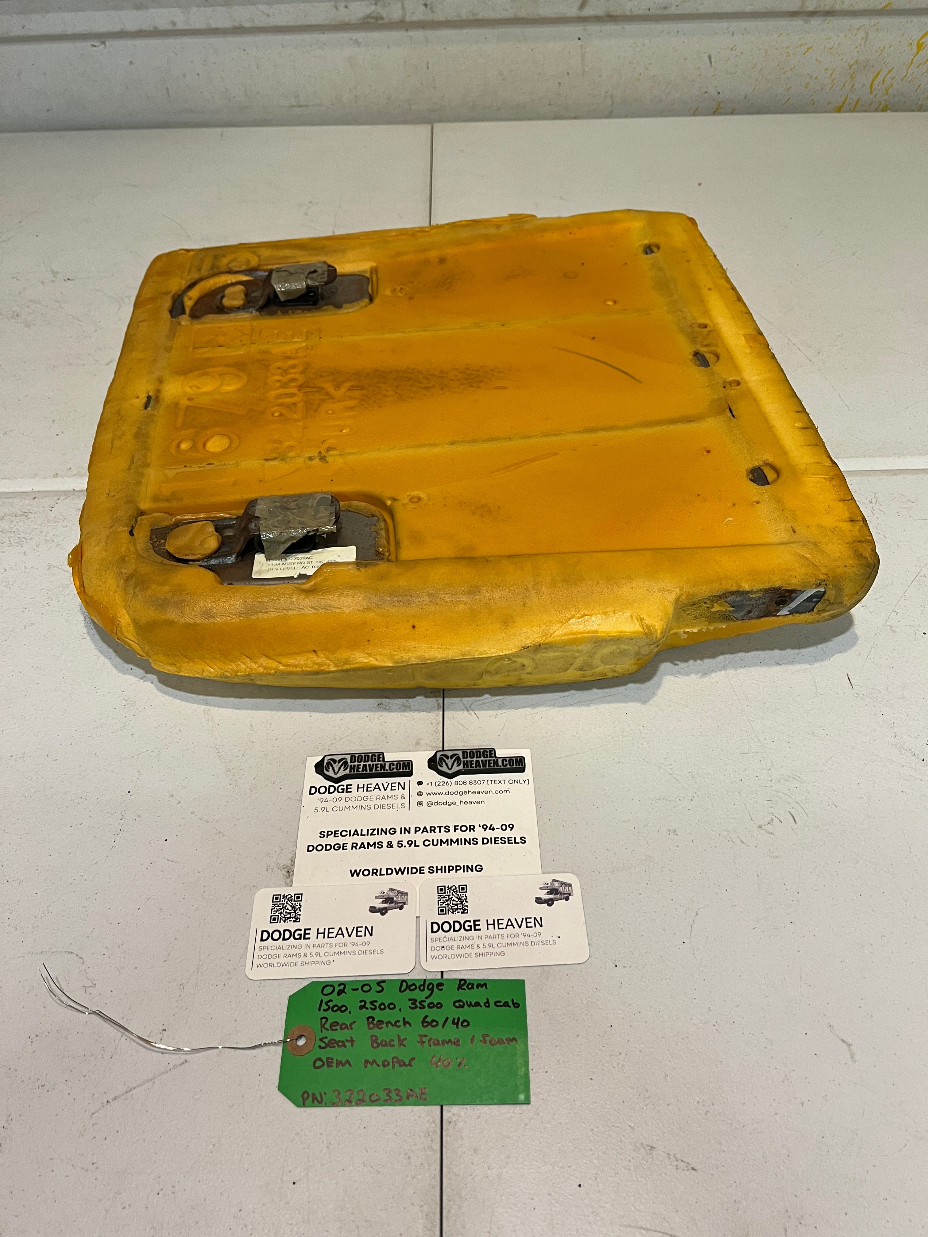 2002-2005 Dodge Ram Quad Cab Rear 60/40 Bench Seat Back Frame & Foam