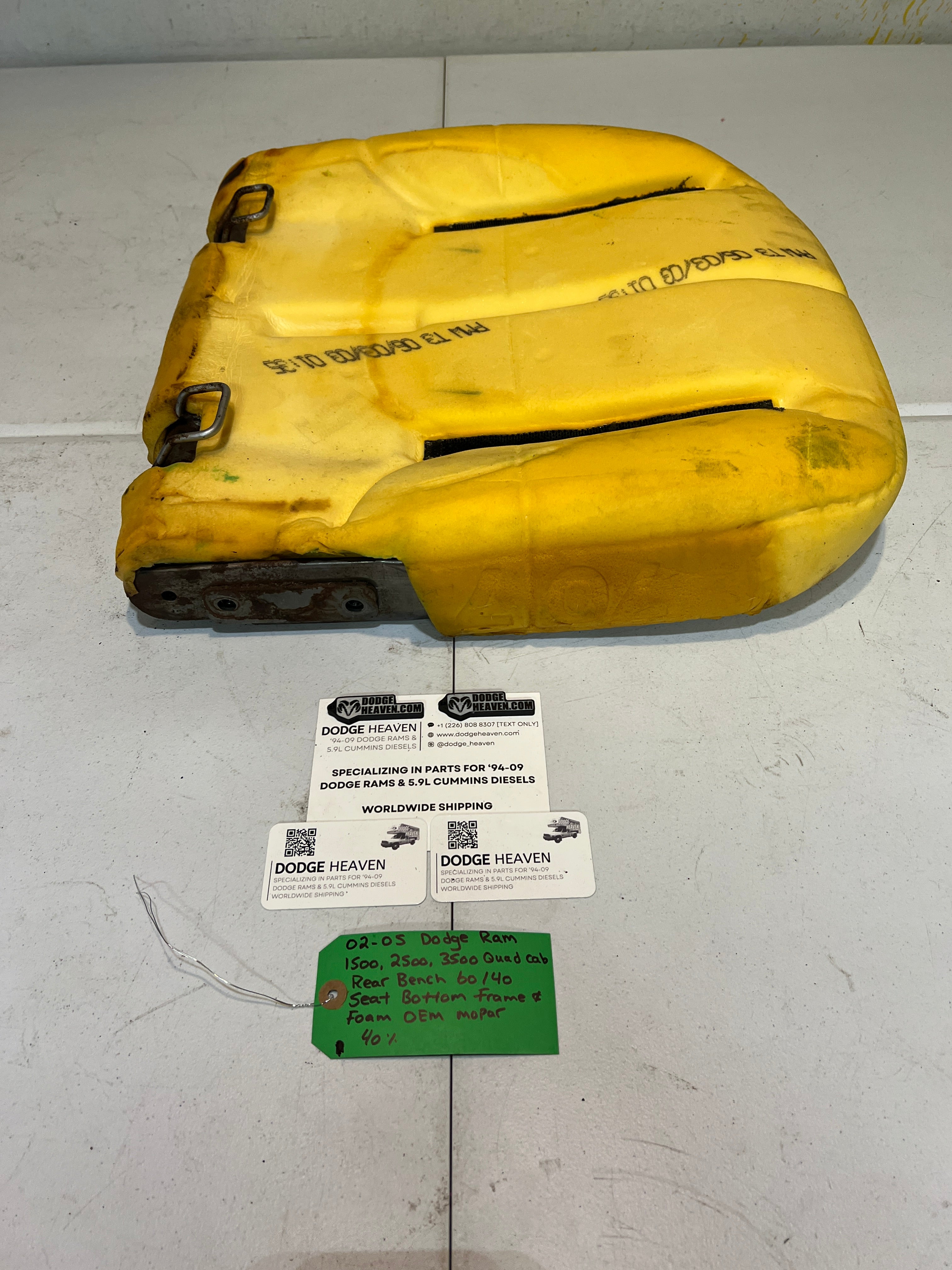 2002-2005 Dodge Ram Quad Cab Rear 60/40 Bench Seat Bottom Frame & Foam