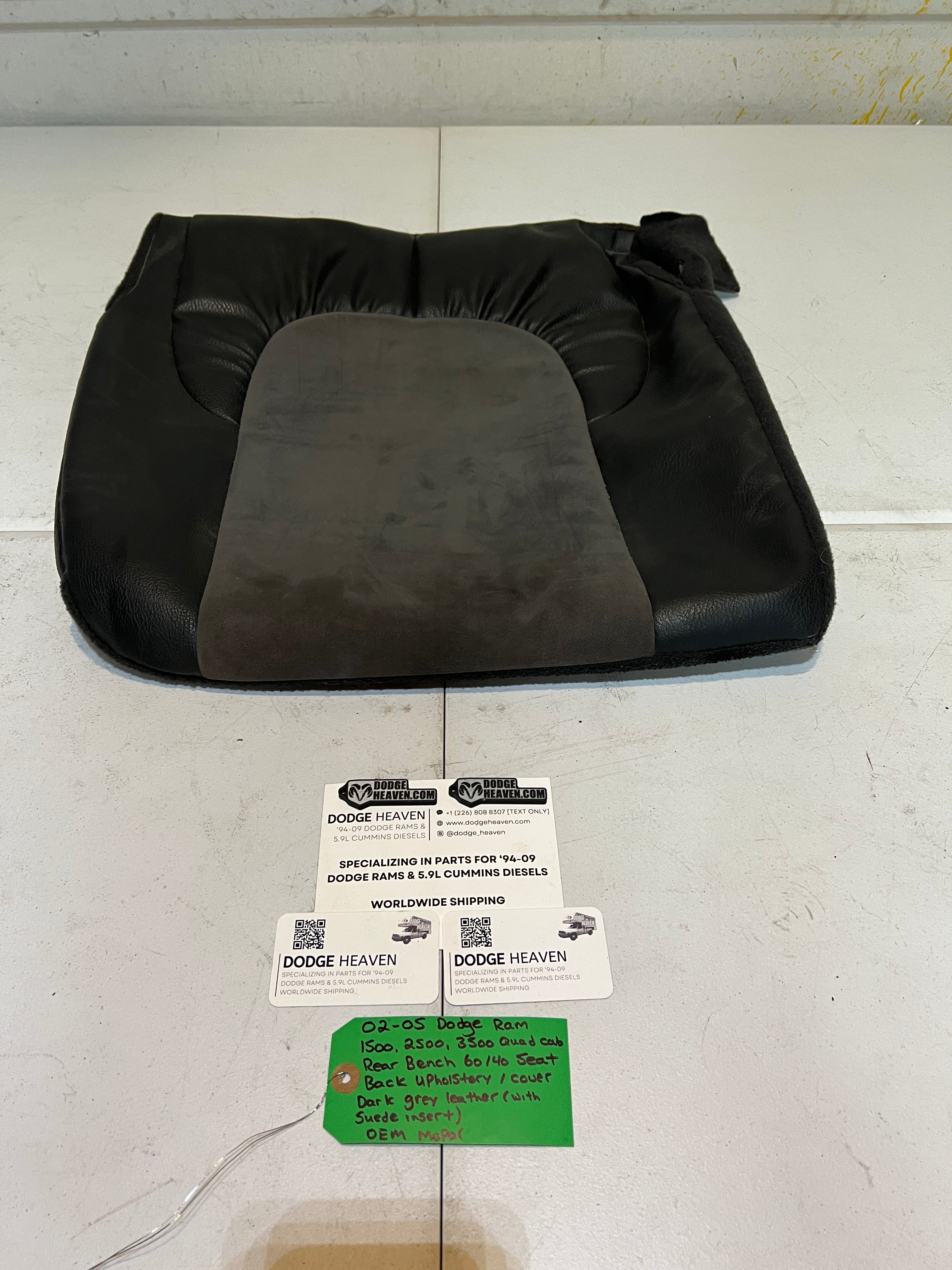 2002-2005 Dodge Ram Rear 60/40 Bench Seat Back Dark Grey Leather Upholstery
