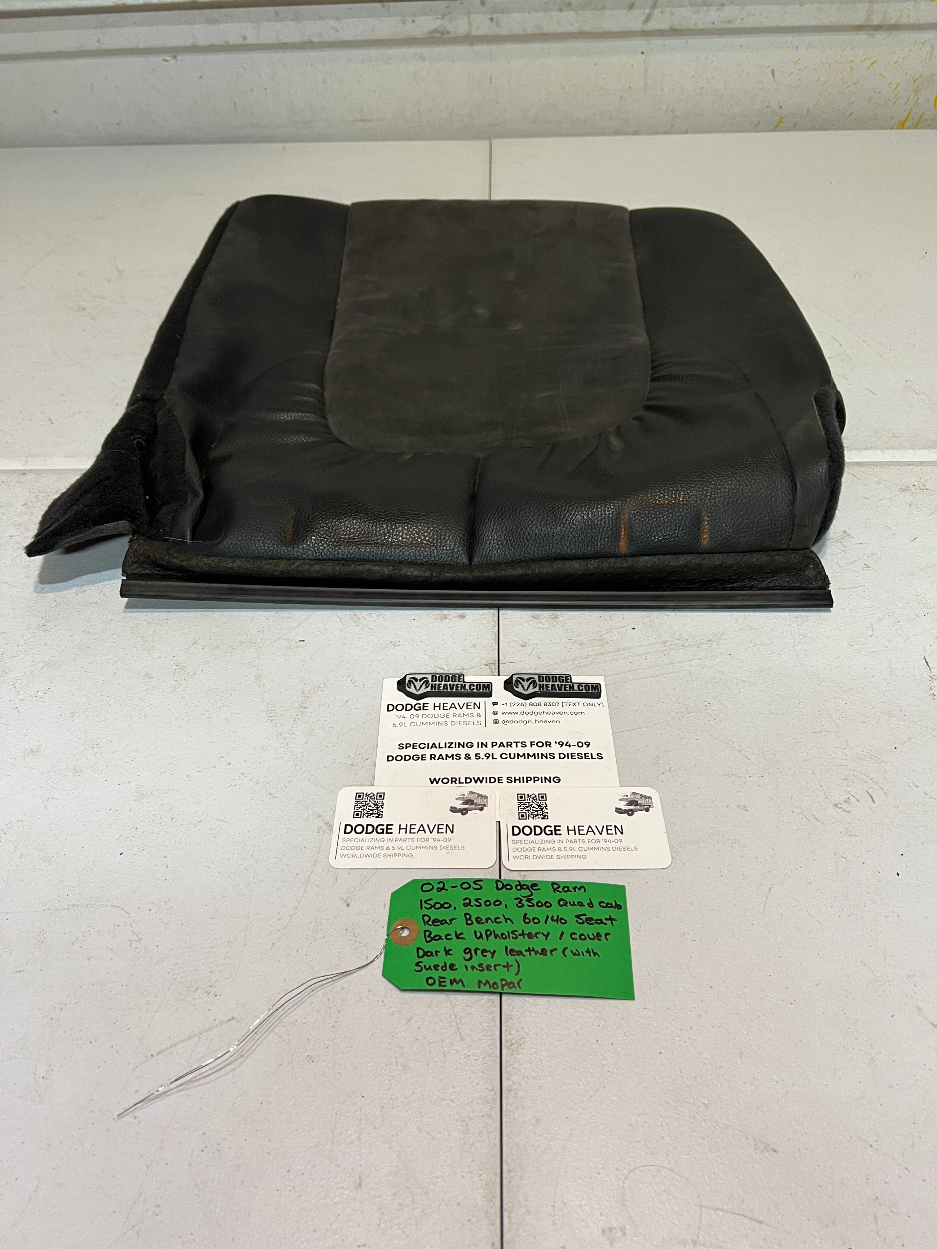 2002-2005 Dodge Ram Rear 60/40 Bench Seat Back Dark Grey Leather Upholstery
