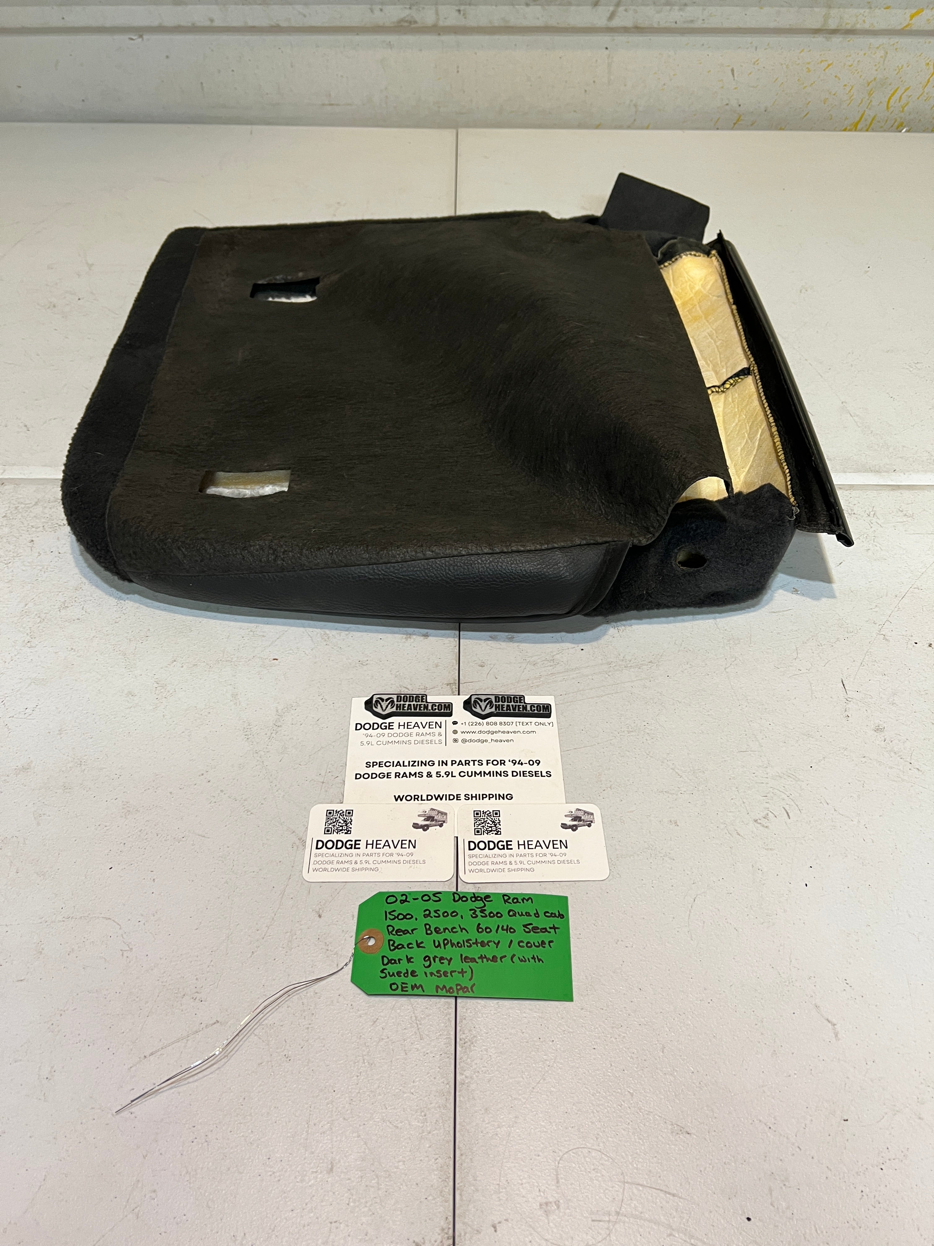 2002-2005 Dodge Ram Rear 60/40 Bench Seat Back Dark Grey Leather Upholstery