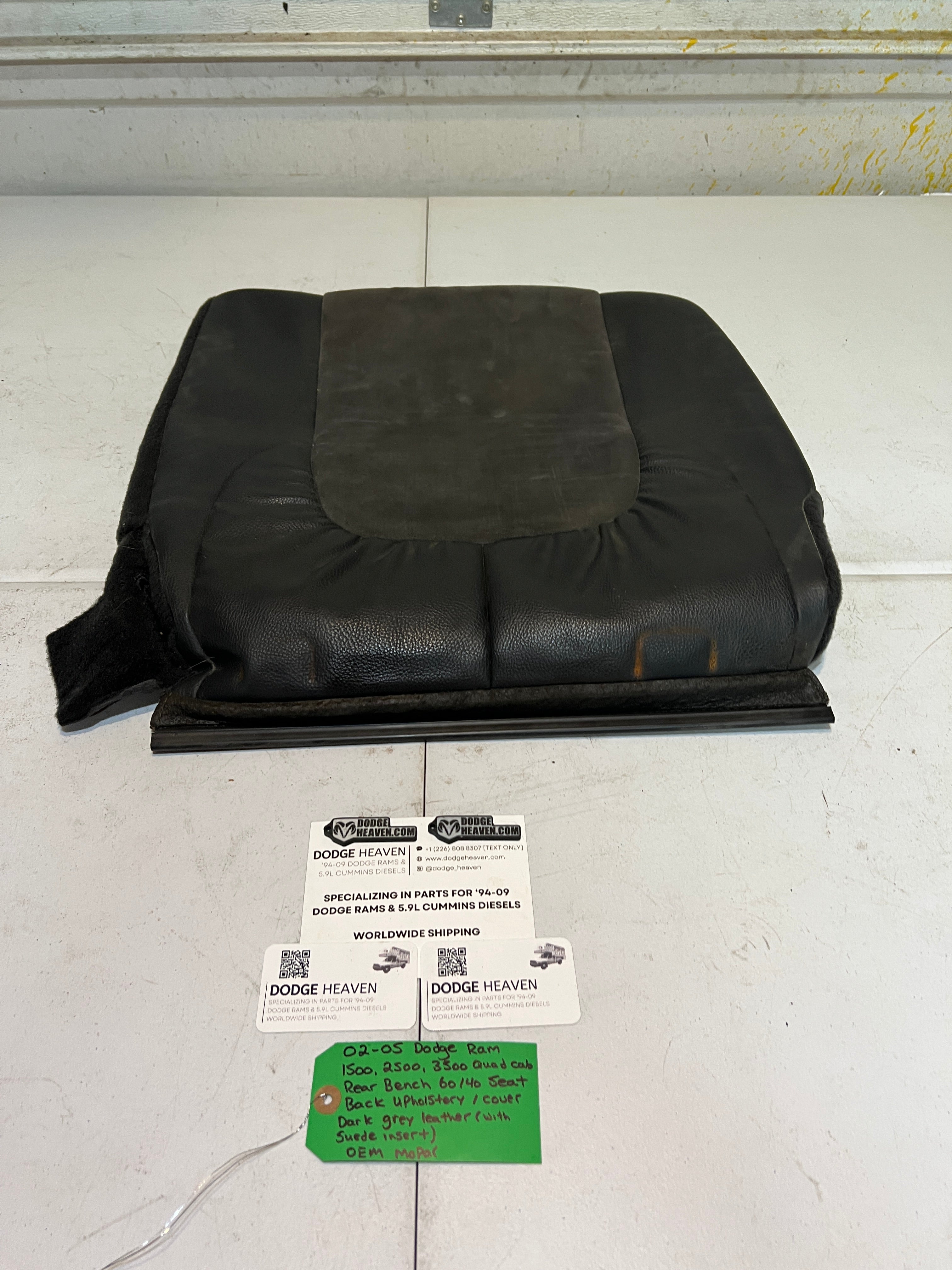 2002-2005 Dodge Ram Rear 60/40 Bench Seat Back Dark Grey Leather Upholstery