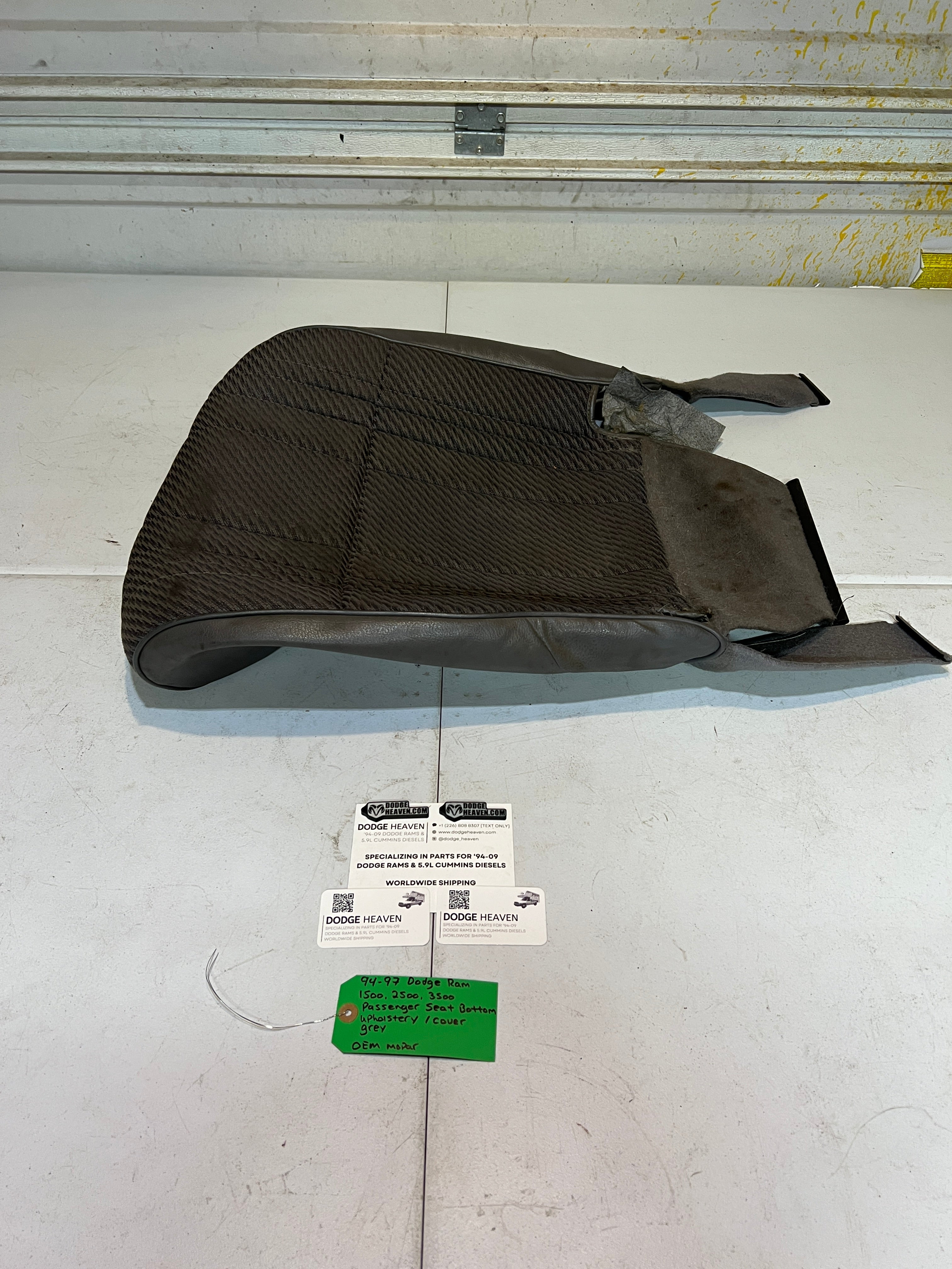 1994-1997 Dodge Ram 1500-3500 Passenger Seat Bottom Upholstery Cover Grey