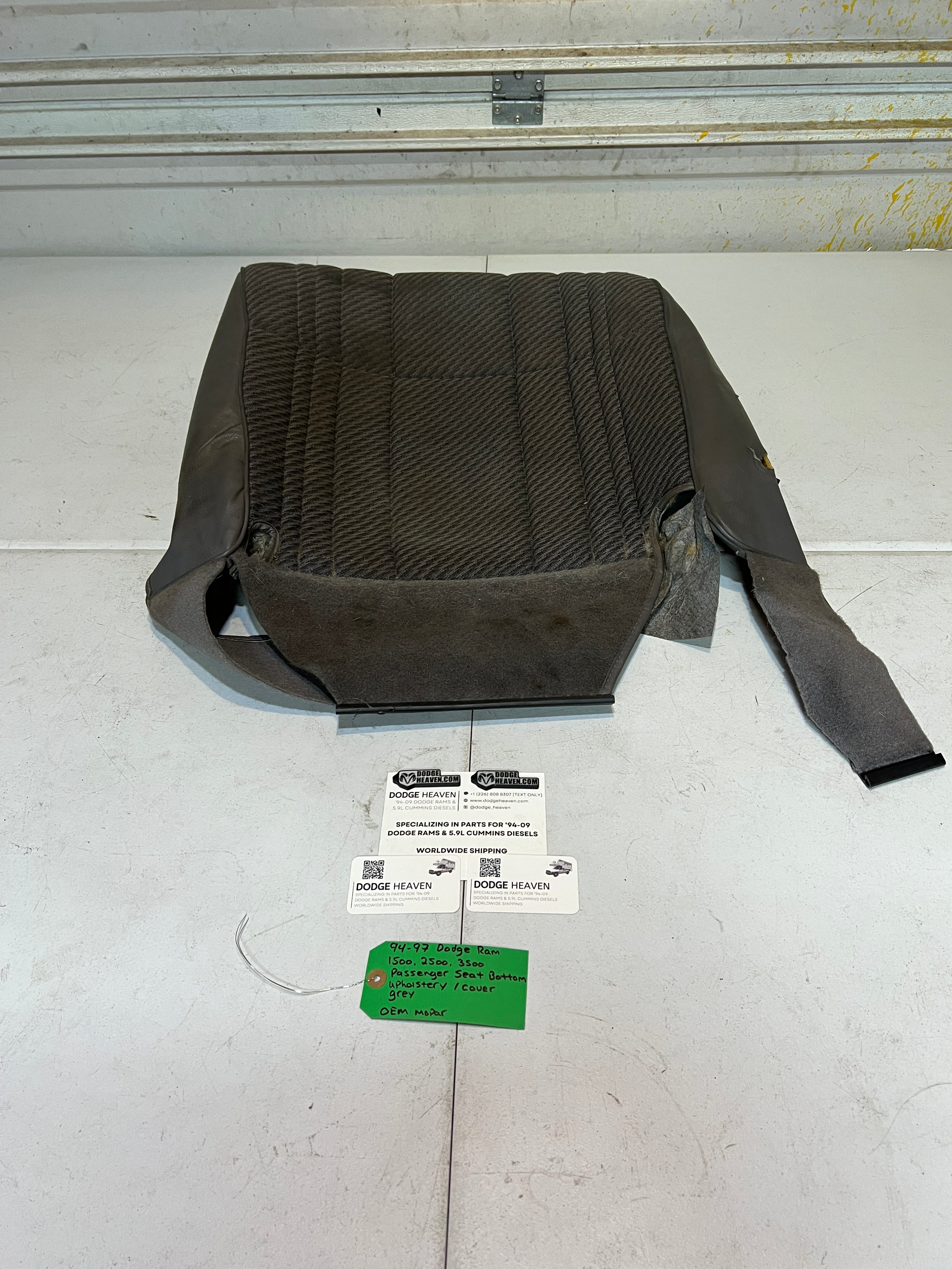 1994-1997 Dodge Ram 1500-3500 Passenger Seat Bottom Upholstery Cover Grey