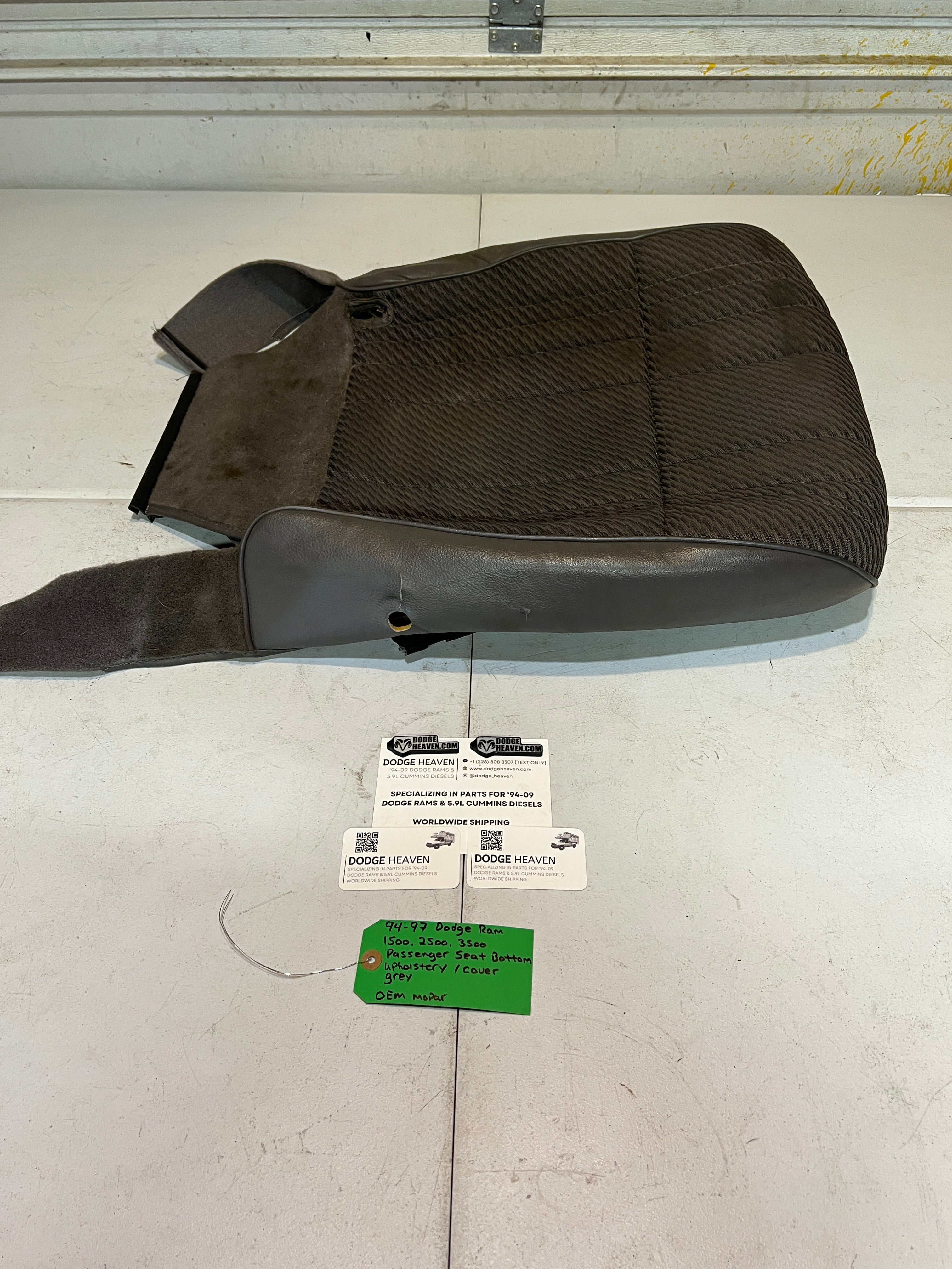1994-1997 Dodge Ram 1500-3500 Passenger Seat Bottom Upholstery Cover Grey