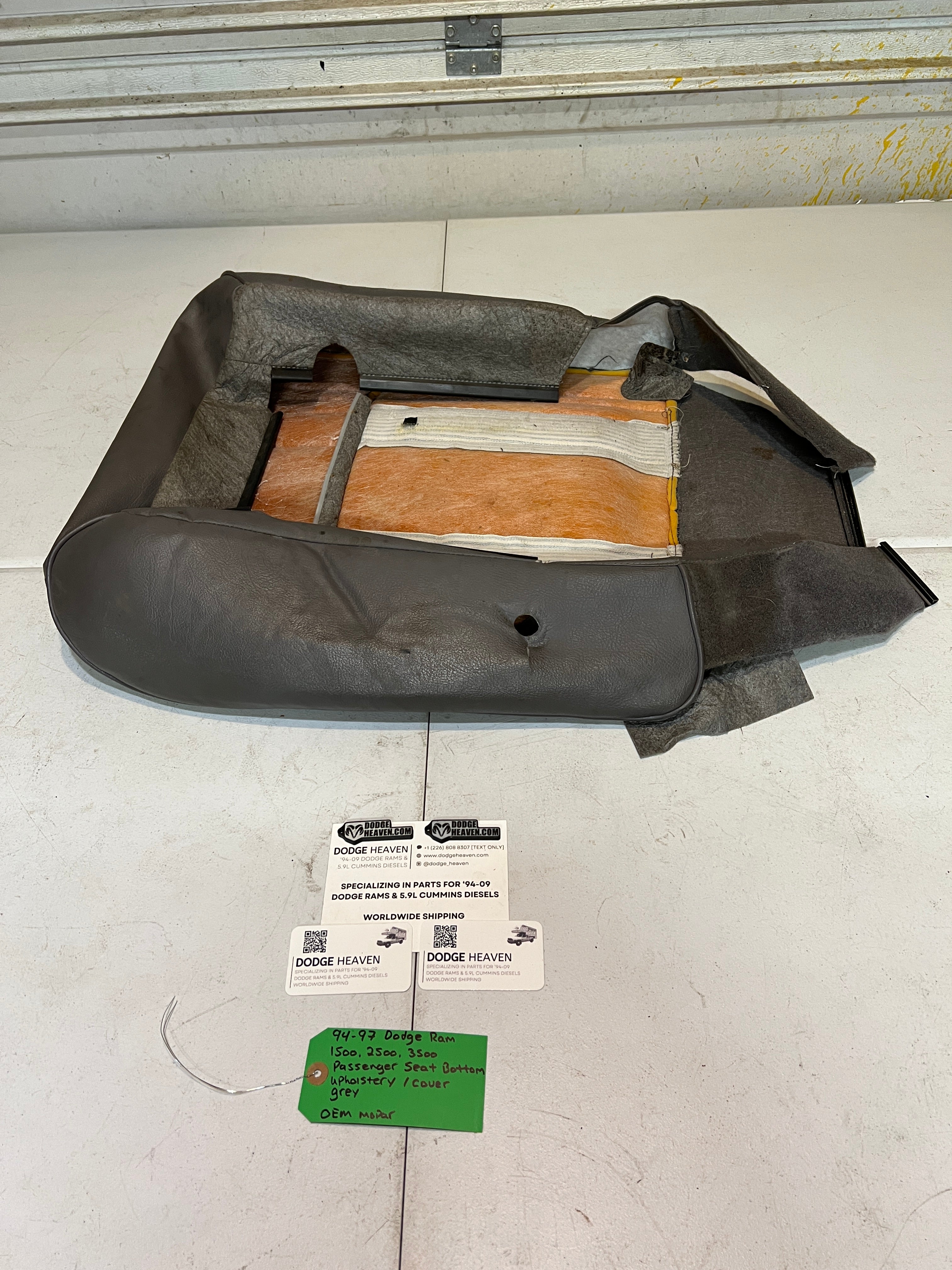 1994-1997 Dodge Ram 1500-3500 Passenger Seat Bottom Upholstery Cover Grey