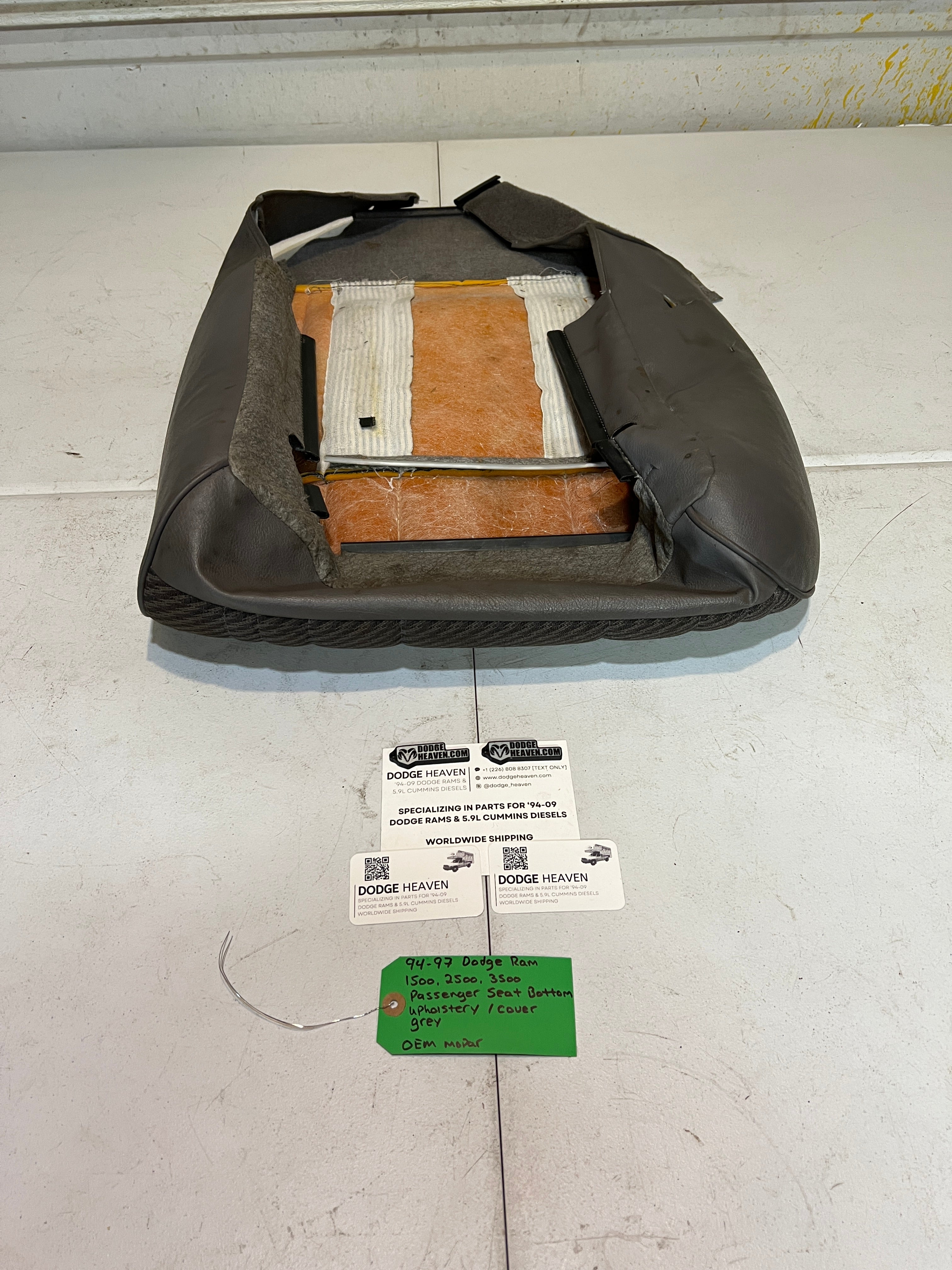 1994-1997 Dodge Ram 1500-3500 Passenger Seat Bottom Upholstery Cover Grey