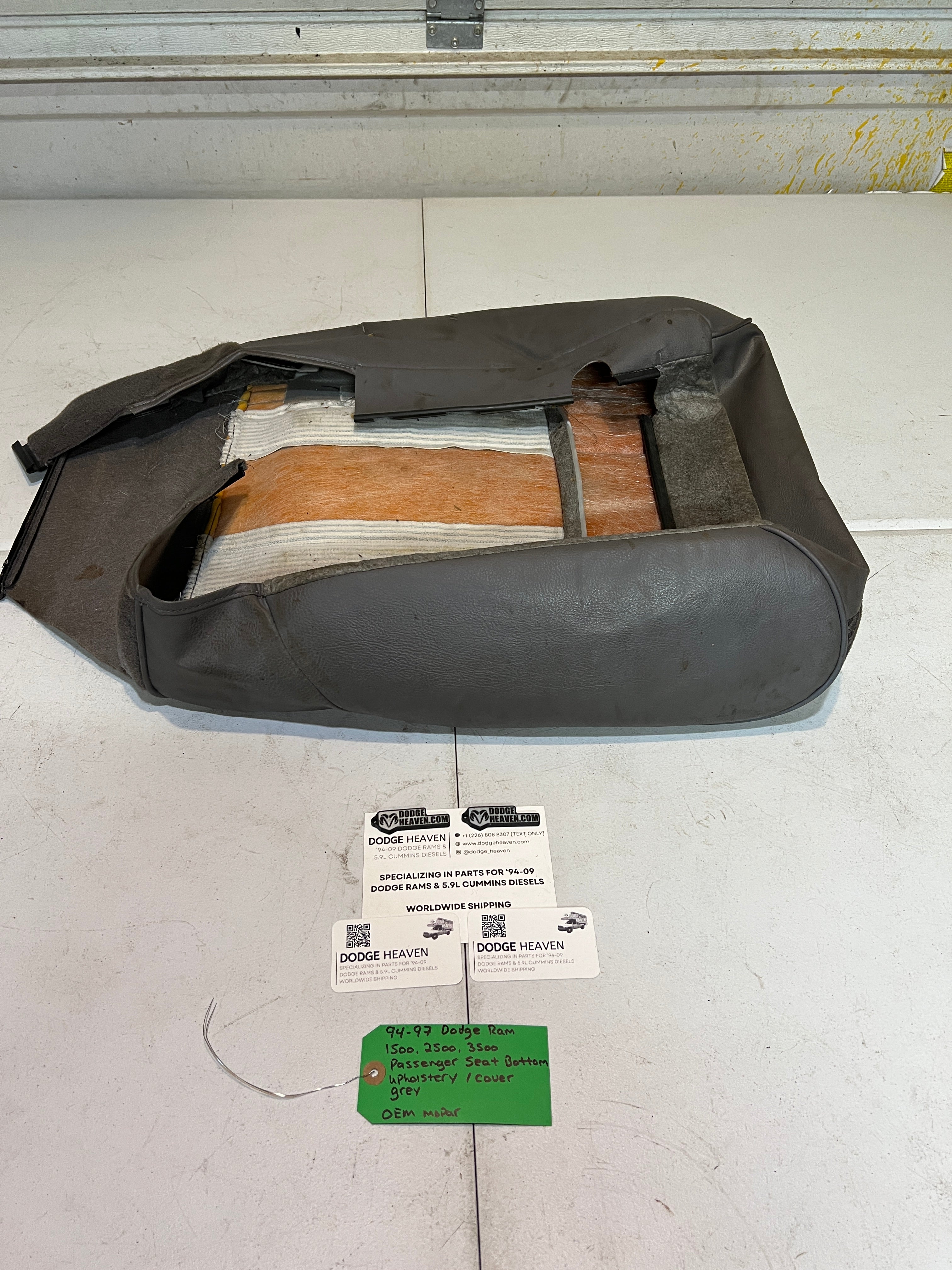 1994-1997 Dodge Ram 1500-3500 Passenger Seat Bottom Upholstery Cover Grey