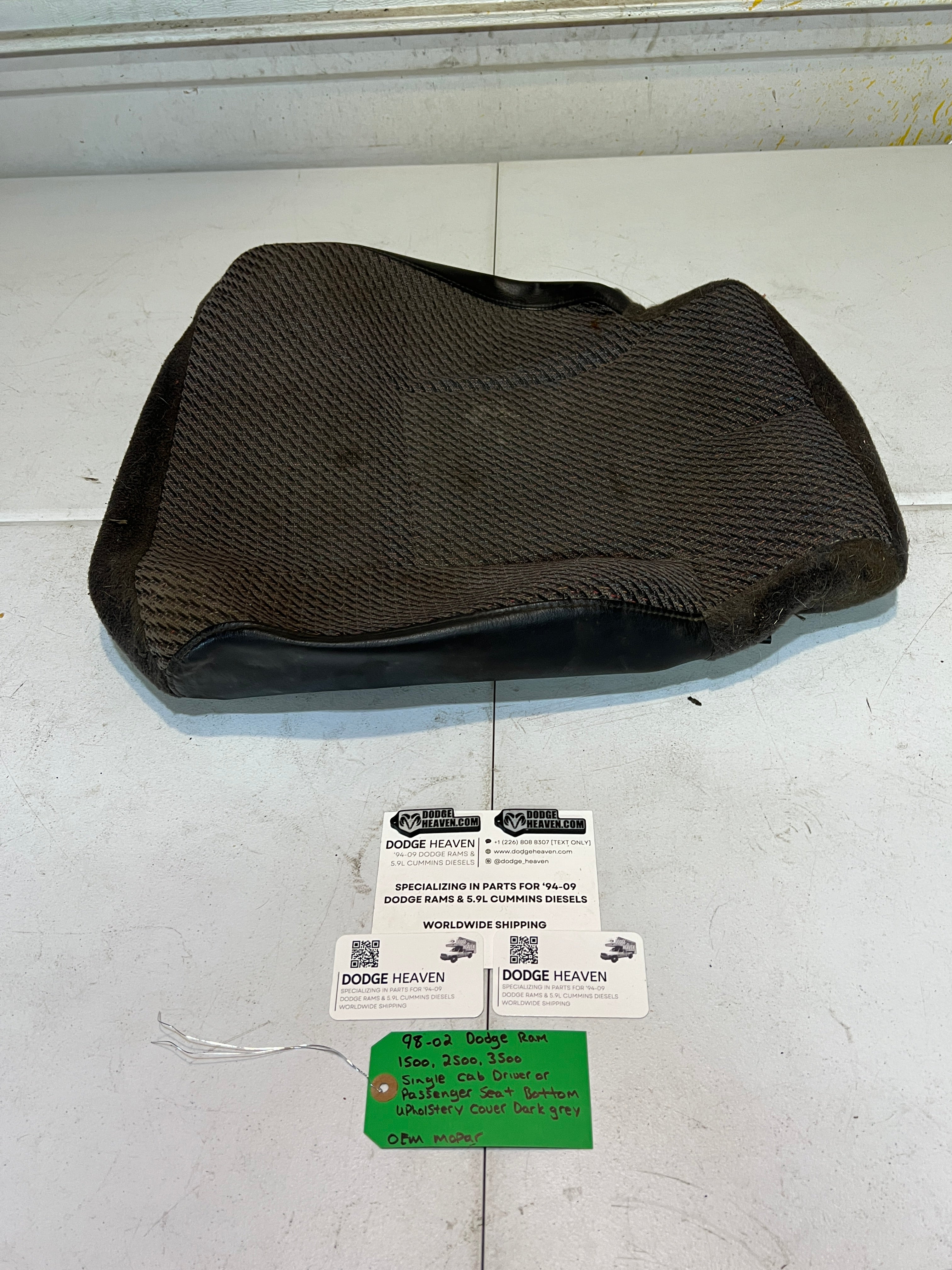 1998-2002 Dodge Ram Reg Cab LH or RH Seat Bottom Upholstery Cover Dark Grey