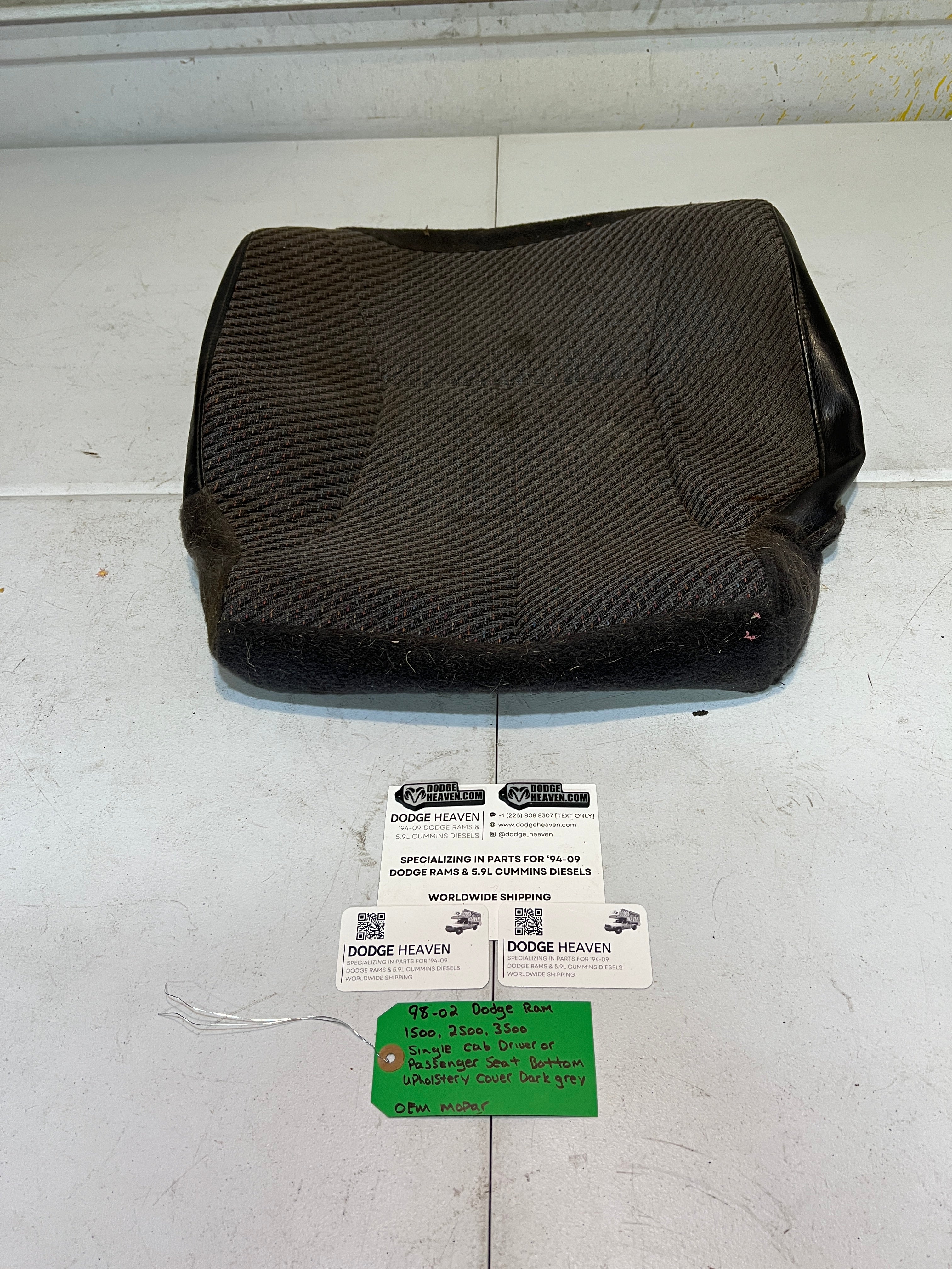 1998-2002 Dodge Ram Reg Cab LH or RH Seat Bottom Upholstery Cover Dark Grey