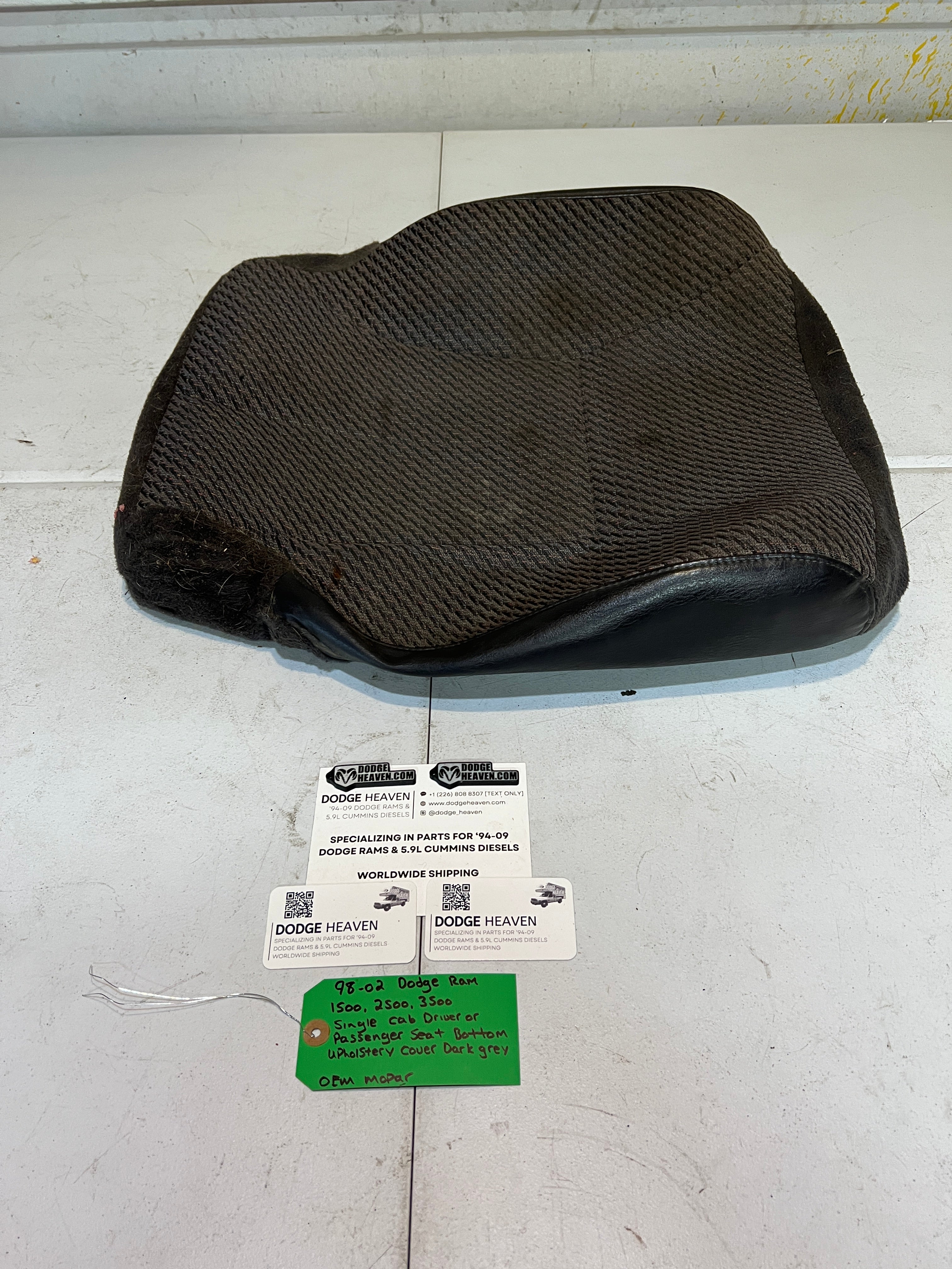 1998-2002 Dodge Ram Reg Cab LH or RH Seat Bottom Upholstery Cover Dark Grey