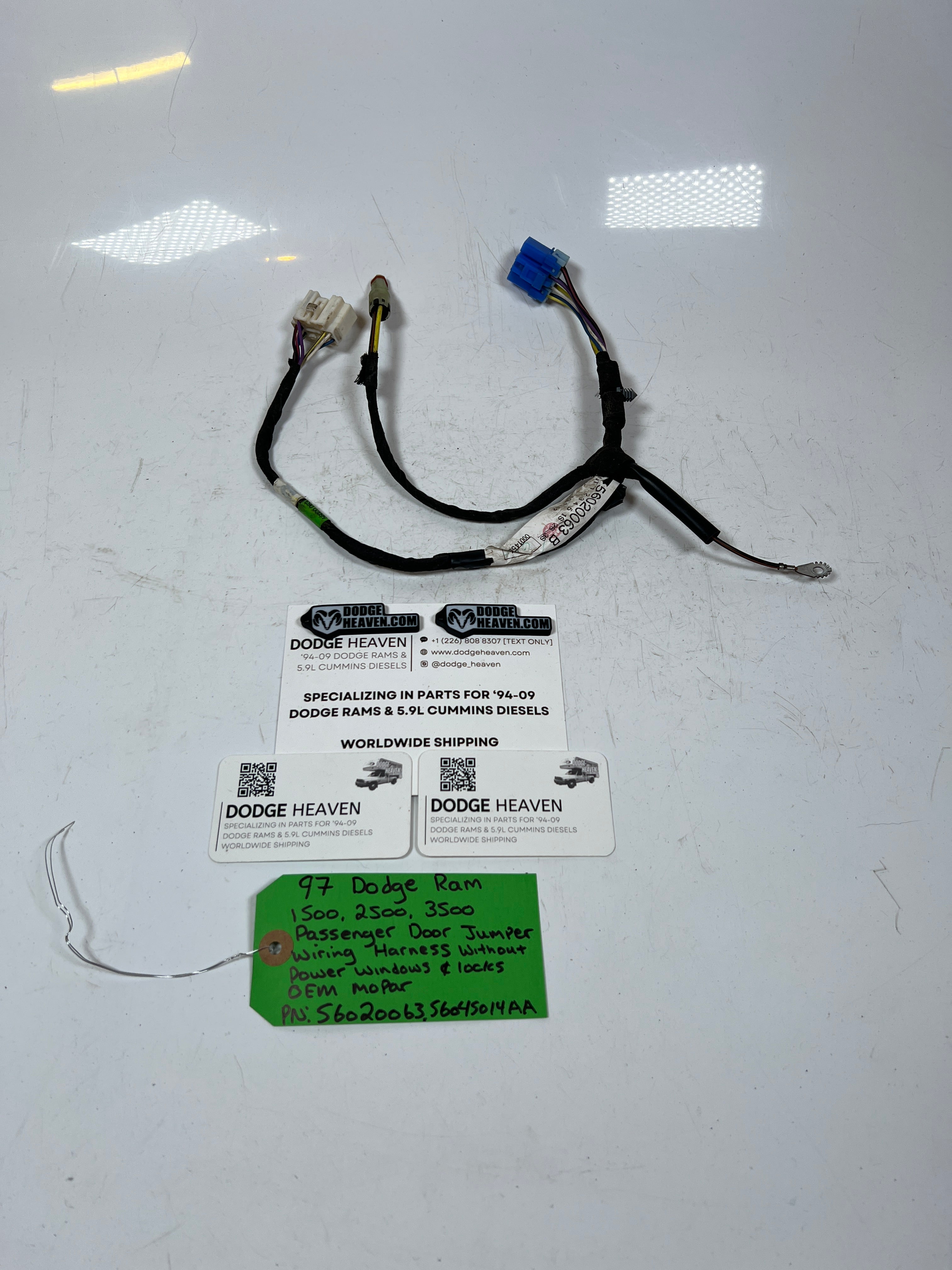 1997-1997 Dodge Ram 1500-3500 Passenger Door Jumper Wiring Harness W/O Power