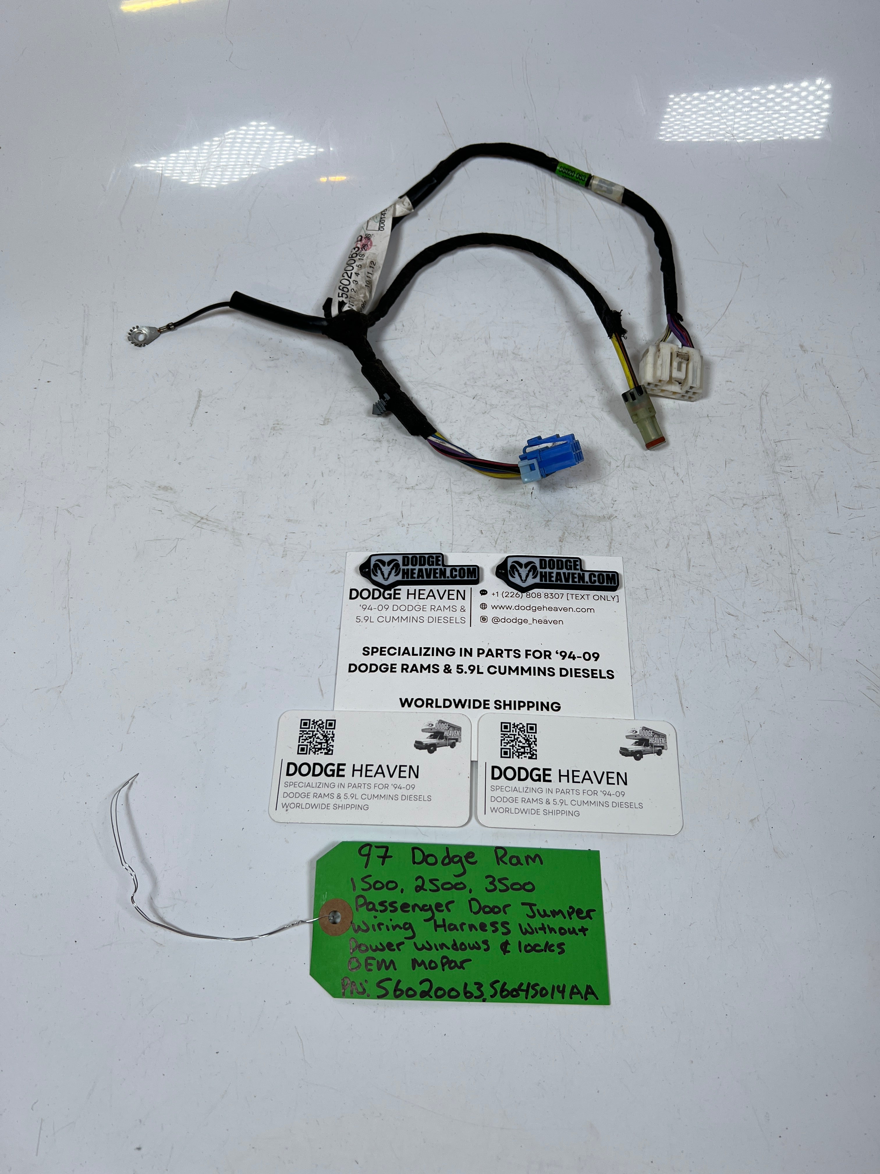 1997-1997 Dodge Ram 1500-3500 Passenger Door Jumper Wiring Harness W/O Power