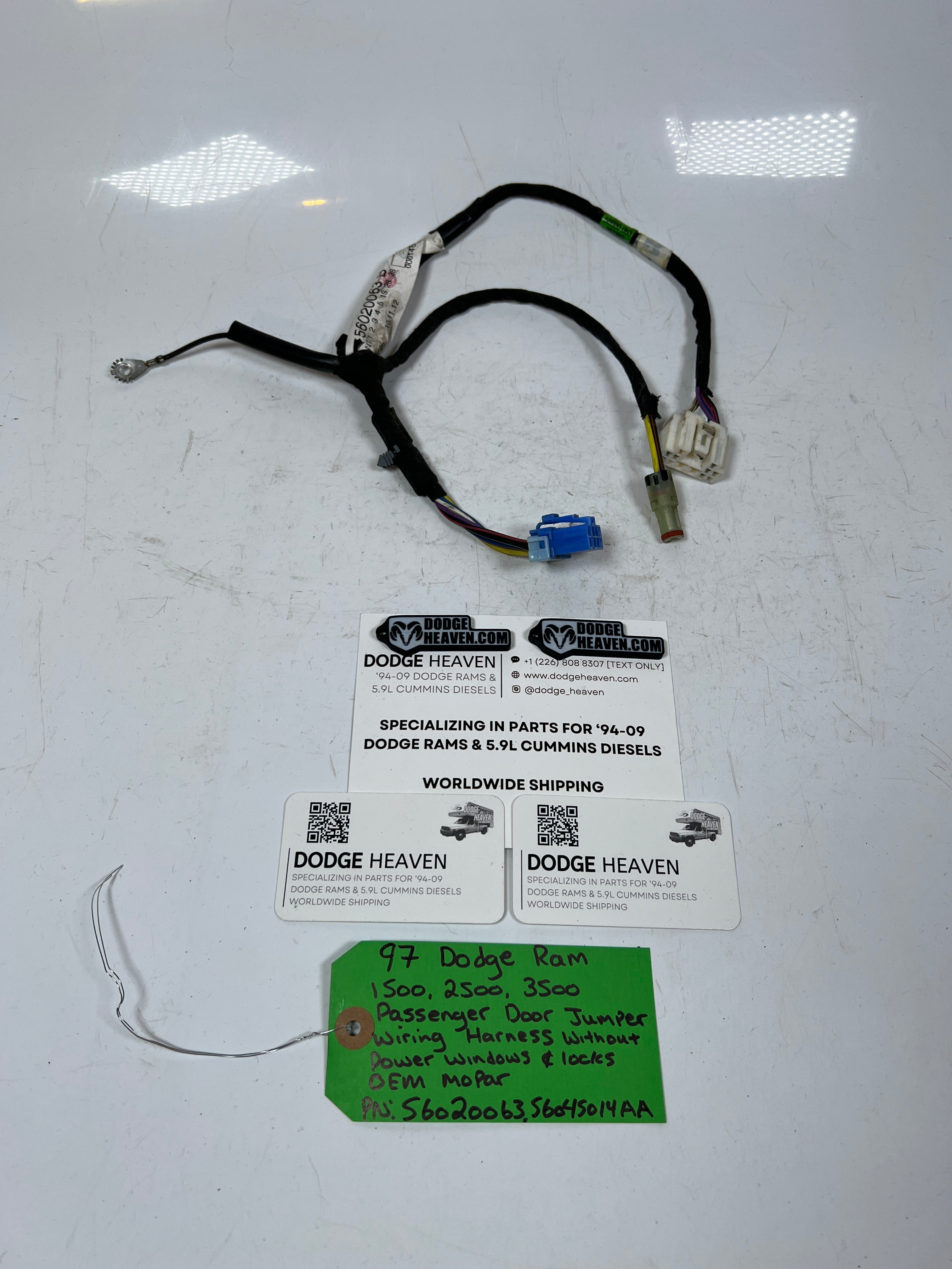 1997-1997 Dodge Ram 1500-3500 Passenger Door Jumper Wiring Harness W/O Power